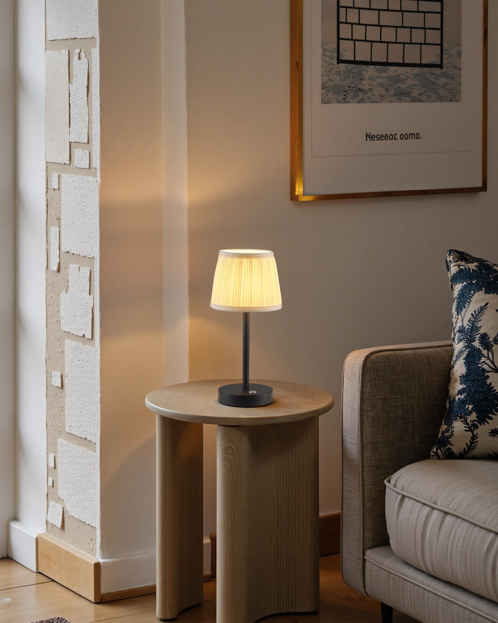 Pusu 2 Pack Cordless Led Black Table Lamps  Rechargeable 4000Mah 3 Way Dimmable Bedside Small Lamp With Fabric Shade  Lighting For Bedroom  Kids Room  Bathroom  Kitchen  Decor  Gift  Night Light