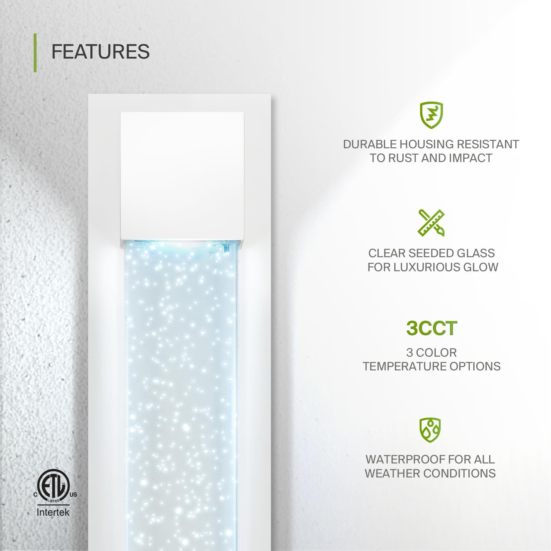 Asd Led 18 Inch Bubble Glass Wall Light Fixture | 12W 500Lm 3000K-5000K 120V | 3Cct, Waterproof, Dimmable, Etl Listed | Exterior