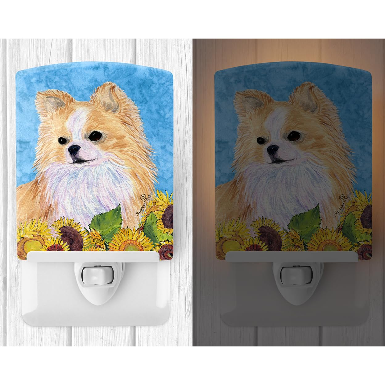 Carolines Treasures Ceramic Night Light, Chihuahua in Summer Flowers, UL-Certified, 6x4x3 inches, Multicolor, Model SS4242CNL