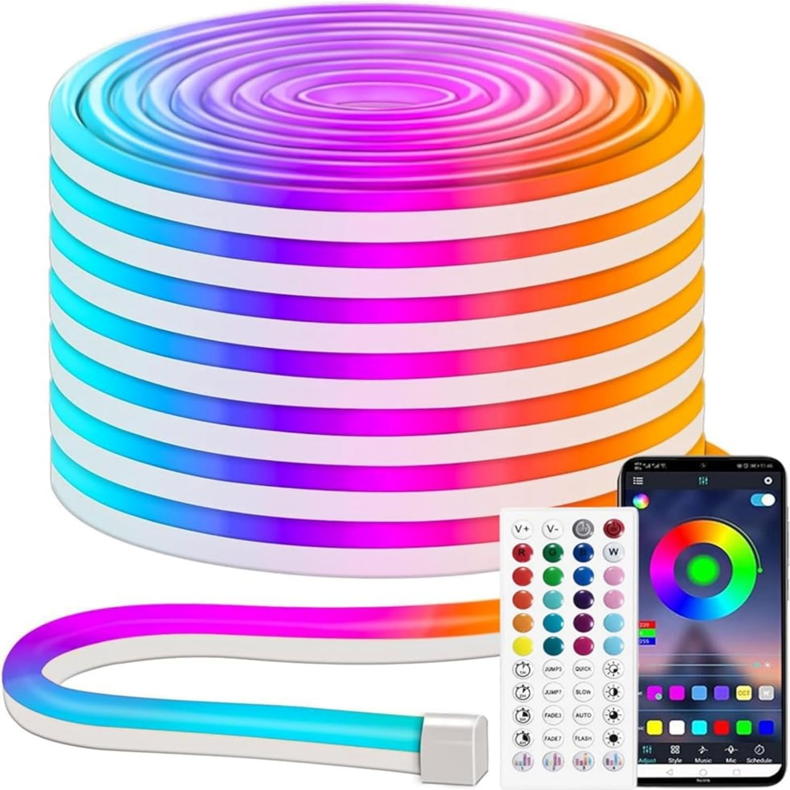 iNextStation RGB Neon LED Strip Lights, 16.4FT 12V Flexible Rope Lights Color Changing Multiple Modes Control with APP & Remote,