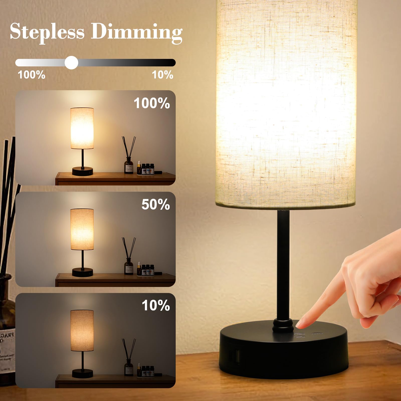 Ascher Rgb Table Lamp Color Changing - 3 Color Temperatures And Stepless Dimmable Small Bedside Lamp For Bedroom, Touch Control