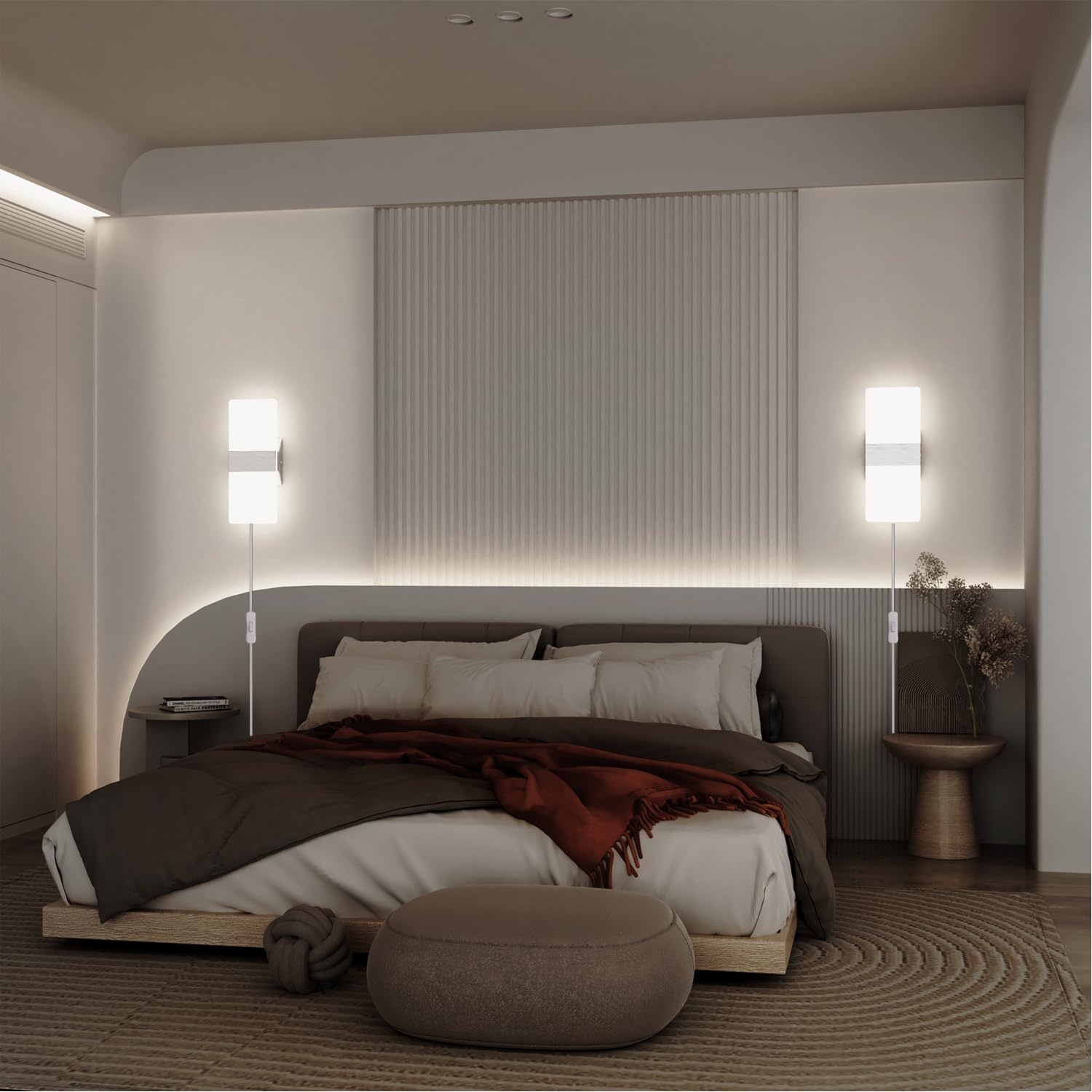 KICAAO Modern Wall Sconce, 10W Cool White Acrylic Light with 6FT Cord, Model BE-BD-008, 1 Pack