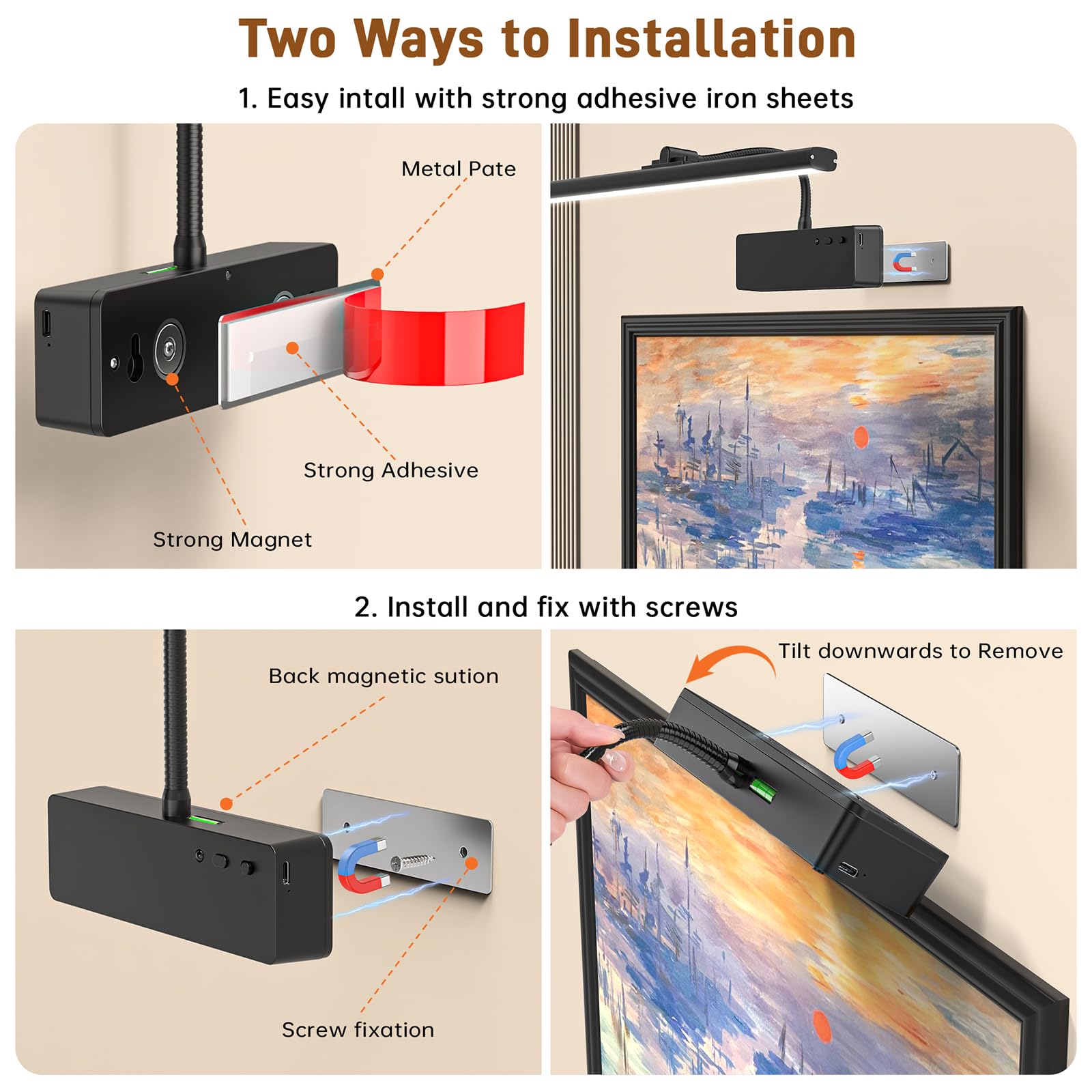 Picture Light  15.35Inch Wireless Picture Lights For Wall Rechargeable  5400Mah Battery Wall Light With Remote  3 Color Art Lighting For discomfort-reducingtings With Timer And Dimmable Artwork Display (Black-2Pcs)