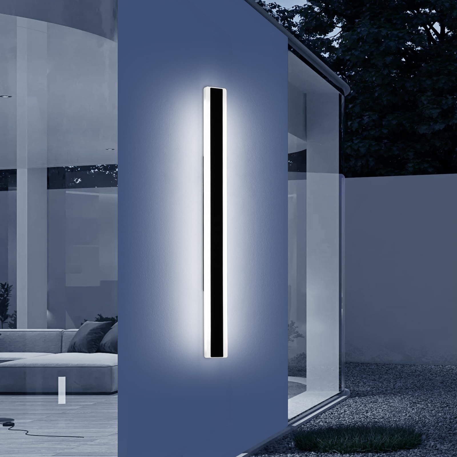 Mikeru 47.2Inch Long Led Wall Light  6000K Cool White Modern Outdoor Wall Light Ip65 Waterproof Black Acrylic Porch Exterior Lighting Fixtures  Exterior Wall Mount Lights For Garage Front Door