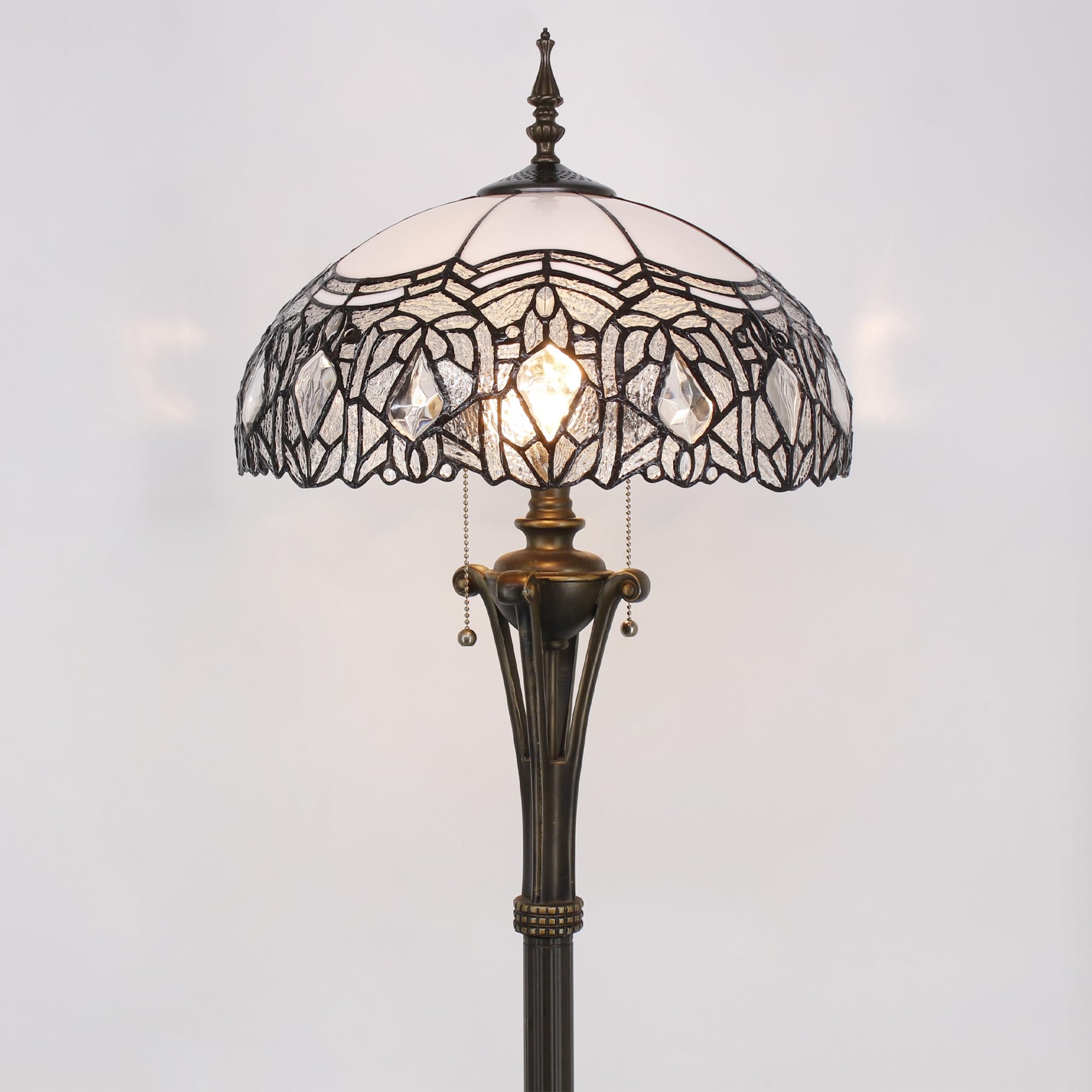L-Juicwe Tiffany Floor Lamp White Stained Glass Crystal Standing Reading Light 16X16X70 Inches Antique Pole Corner Lamp Decor Be