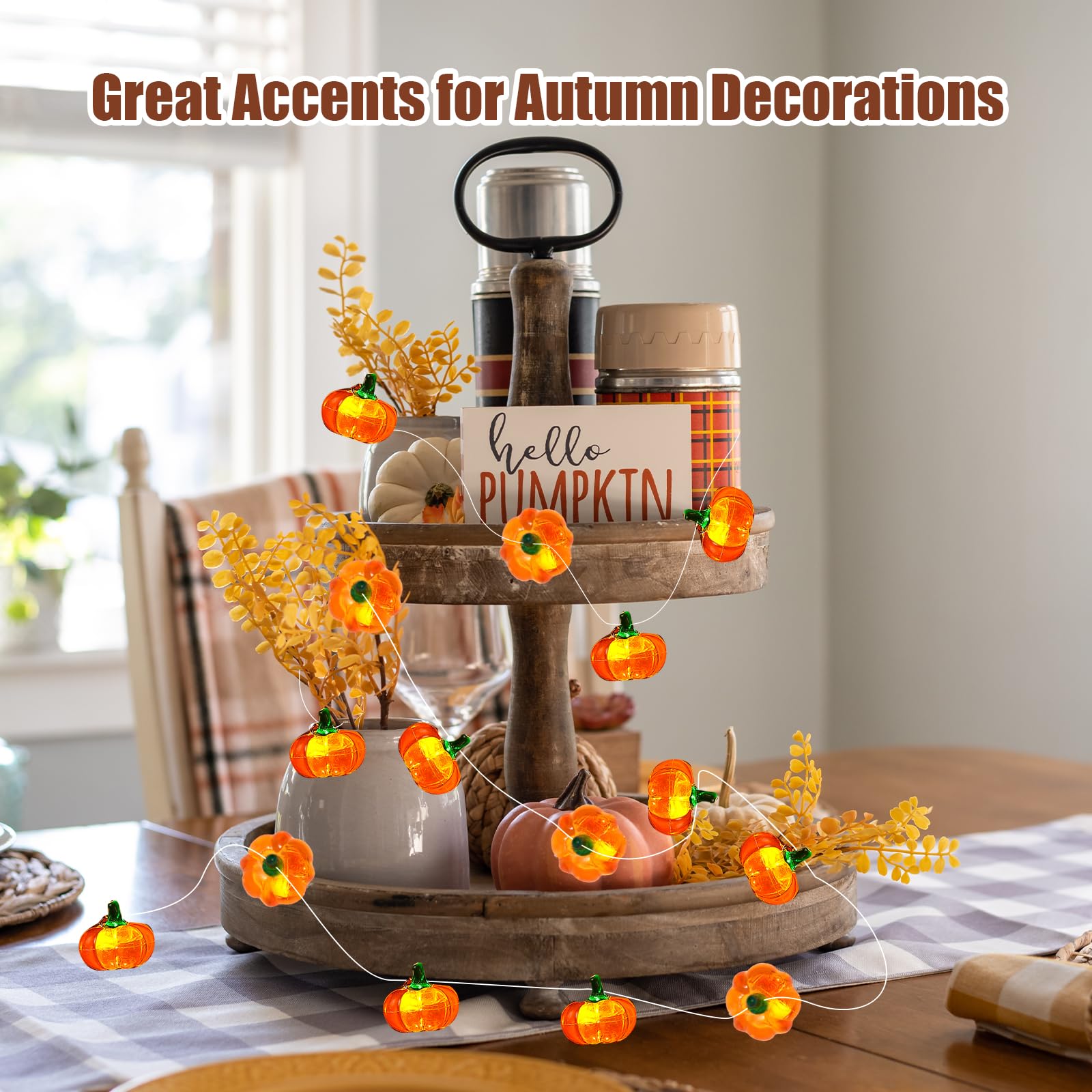 Yoitomehy Fall Lights 3D Pumpkin String Lights 10Ft 30 Leds Battery Operated Fall Decorations For Home Indoor Fall Decor Thanksgiving Decorations Halloween