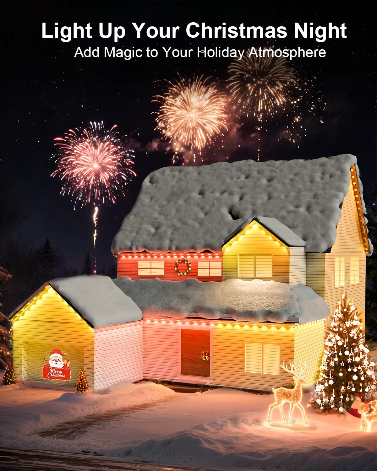 Tropwellhouse 50ft RGB Smart LED Outdoor Lights, IP67 Waterproof, Remote Control, Model YM2025-2, White