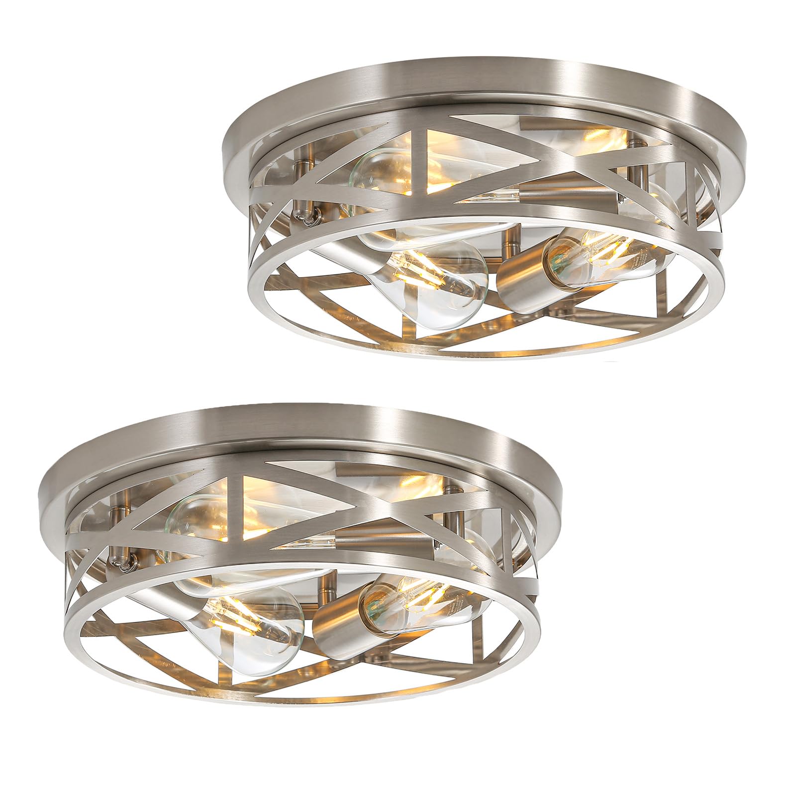 Sewterolyn 3-Light Ceiling Light Fixture, Brushed Nickel, 13 inch, 2 Pack, Industrial Farmhouse Design, Silver Finish