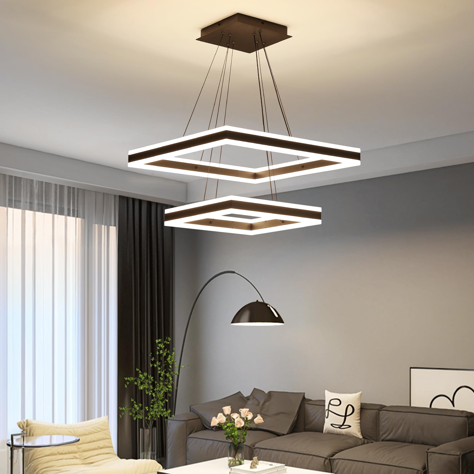 Matven Modern Ceiling Chandeliers, With Remote Control Dimmable 3 Color Mode & Brightness (Warm & Cool & Neutral Light) Ceiling Chandelier, Acrylic Anti-Flicker Dining Light Fixture For Kitchen