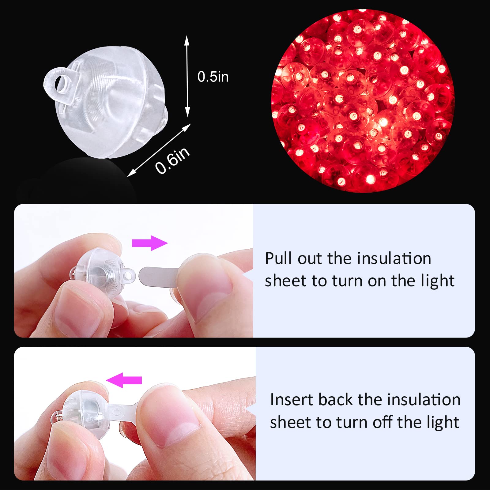 ZGWJ Mini LED Lights - 50 Pcs Plastic Balloons Light for Party Decorations - Glow Steadily Red - Model A01-Mini