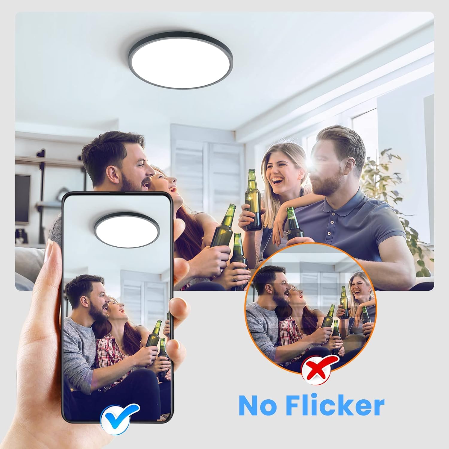 DODOPEN 12 Inch Flush Mount LED Ceiling Light Fixture, 3000K/4500K/6500K Selectable, Round Black, Model DO987, Plastic Material