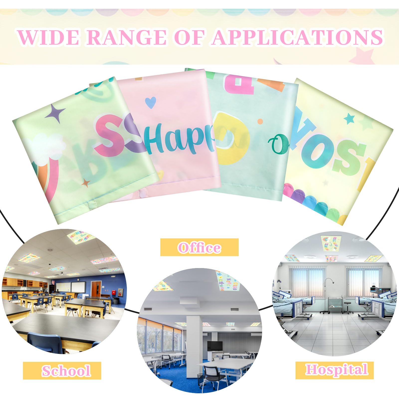 ROCEEI Pack of 4 Fluorescent Light Covers for Ceiling Lights, 4 x 2 ft, Magnetic Light Covers for Classroom Office Home School(P