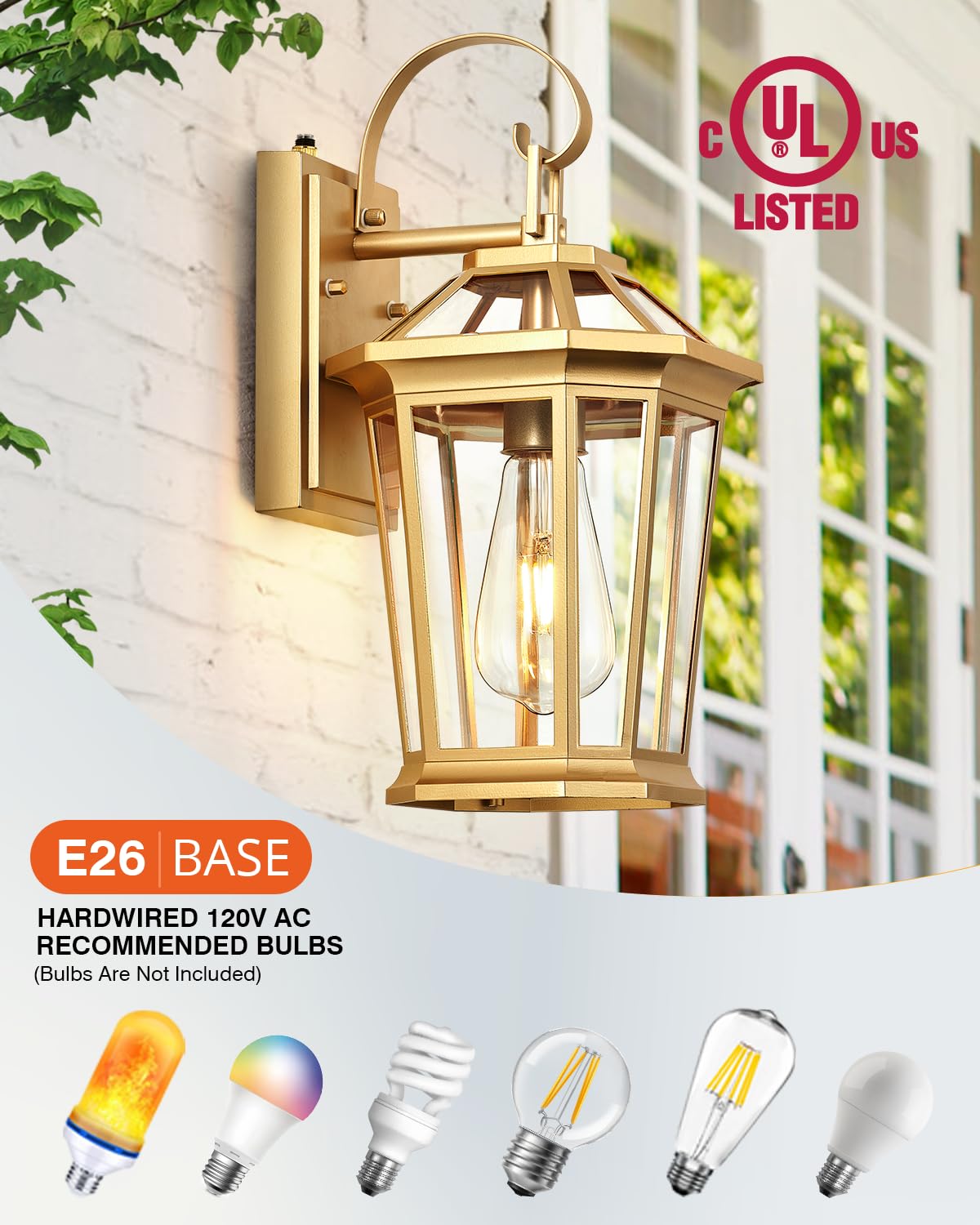 VIANIS Outdoor Wall Lanterns, Modern Gold Aluminum Light Fixtures, 2-Pack, Waterproof, Wall Mount Sconces for Patio and House