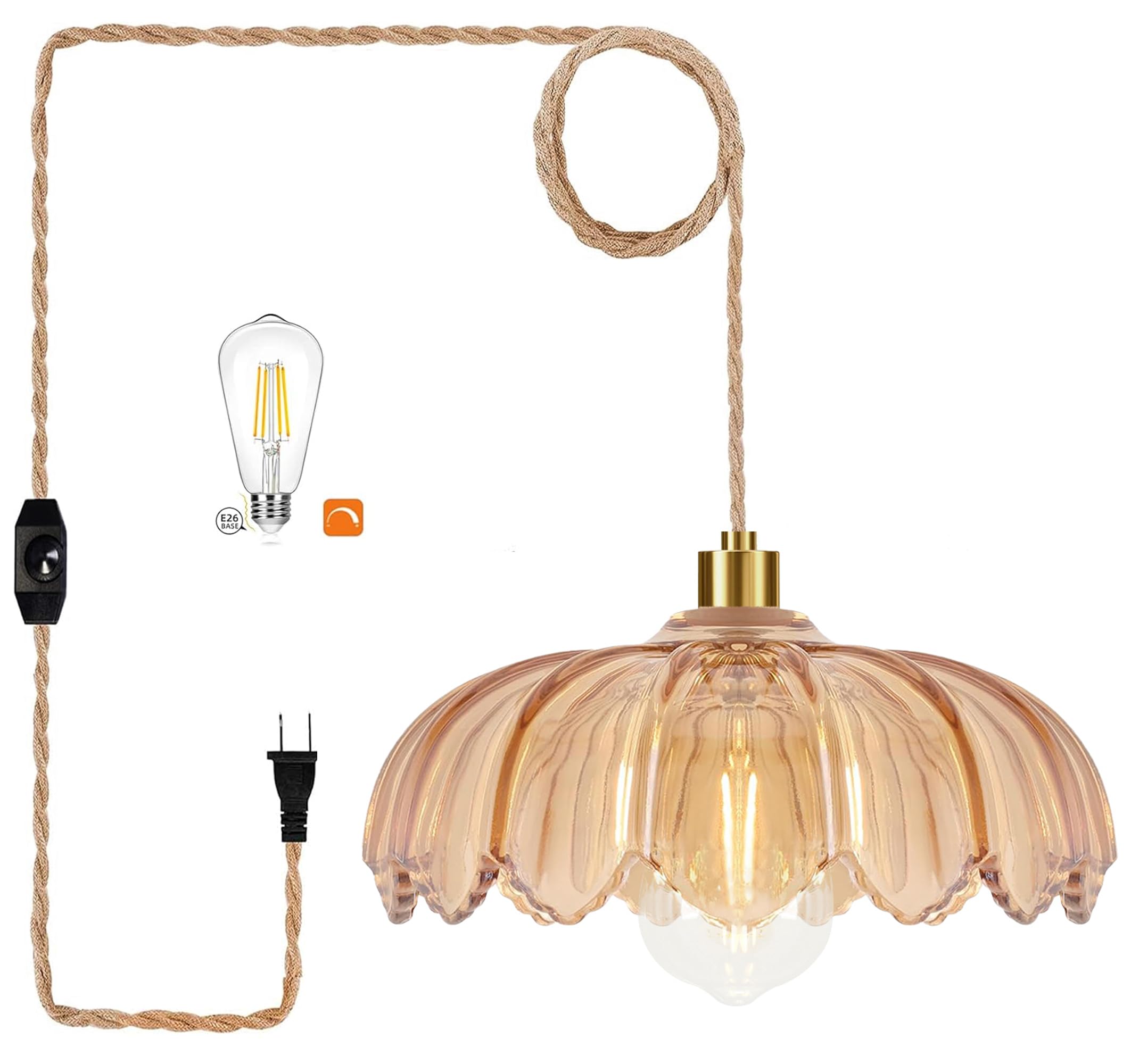 QIYIZM Pendant Light Amber Glass Mid Century Modern Dimmable Chandelier 11in Green