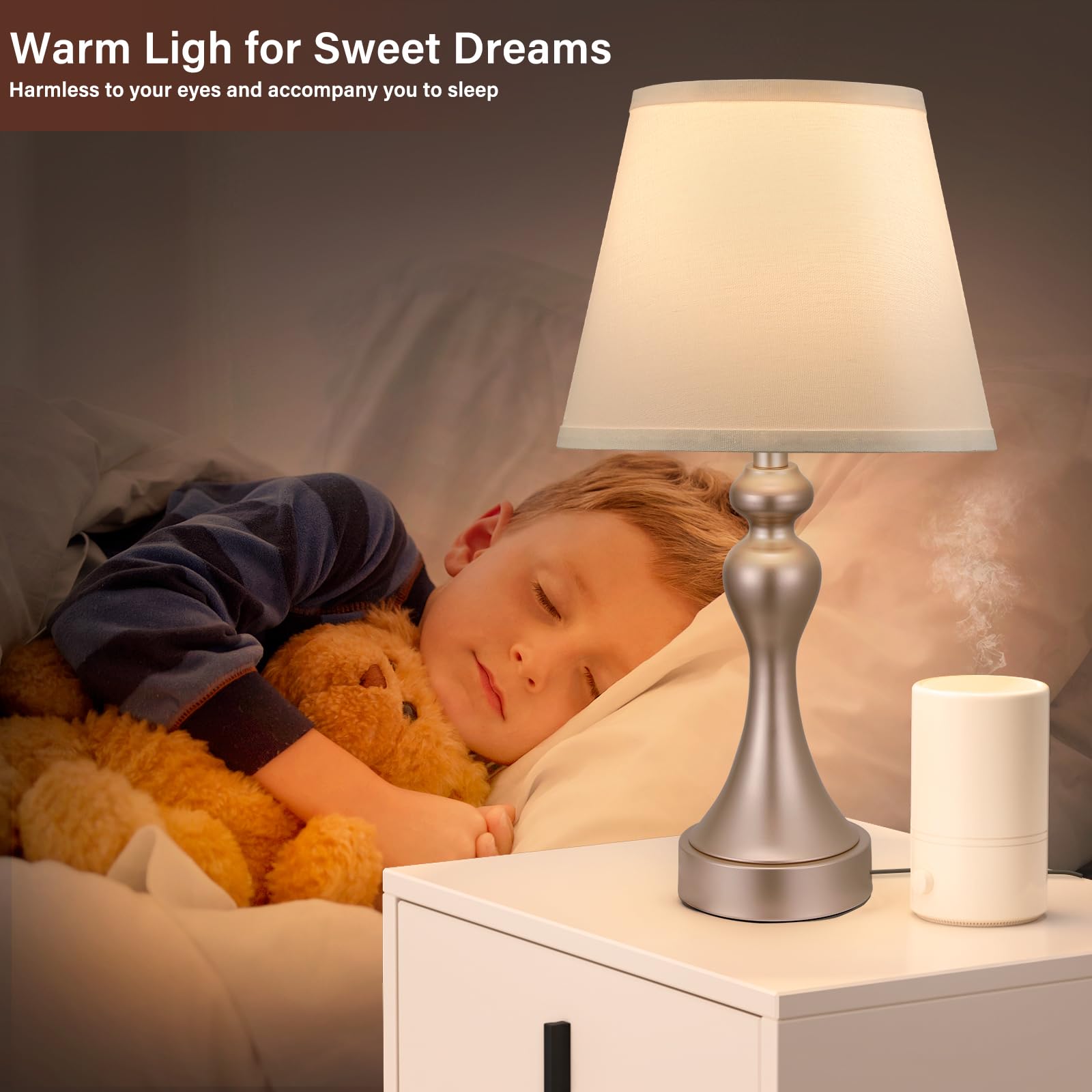 Seealle Touch Lamps For Nightstand - Bedside Lamps Set Of 2, 3 Way Dimmable, Usb C+A For Bedroom & End Tables (Flash-Grey&White)