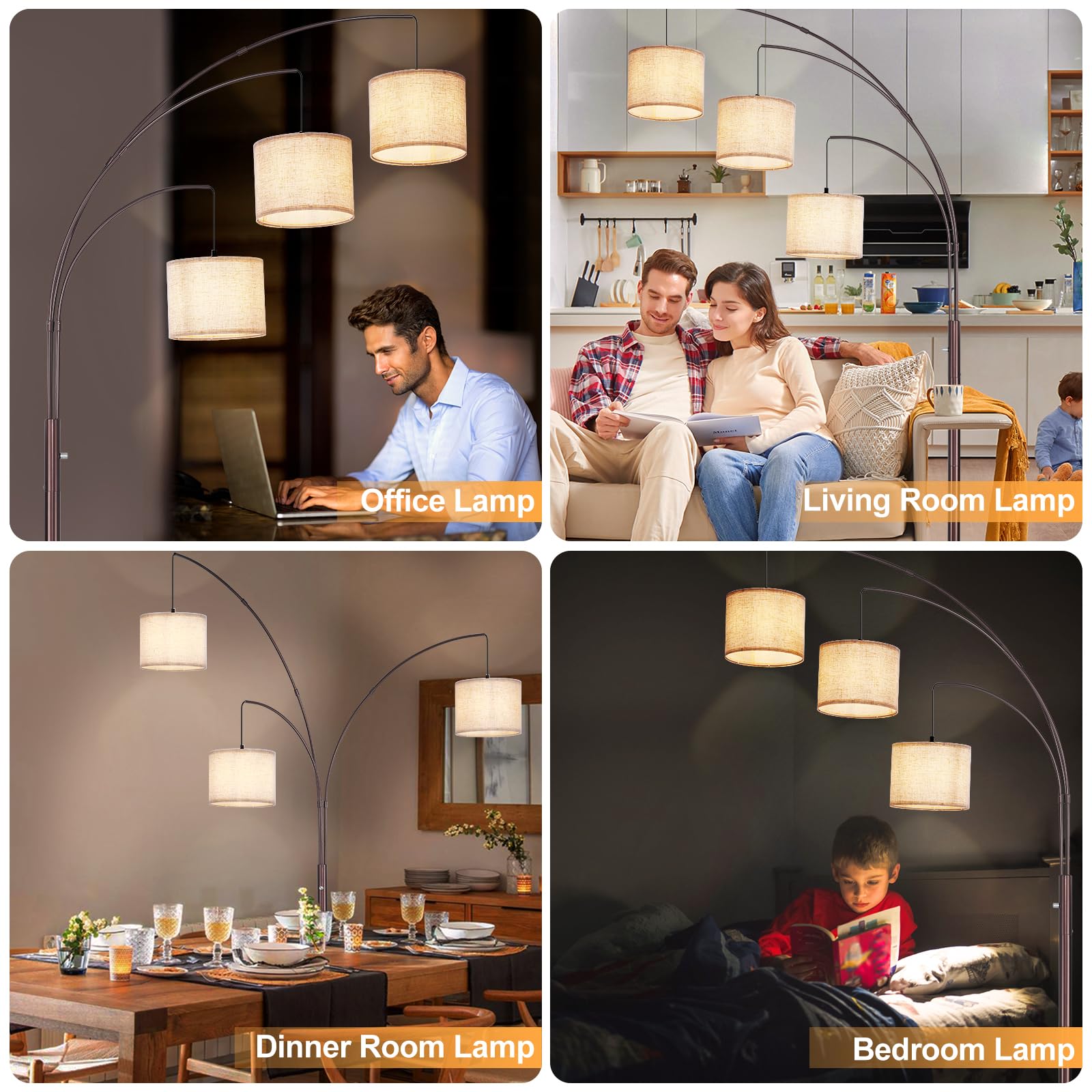 Dllt Modern Floor Lamp For Room: 3-Light Brown Tree Dimmable Floor Lamps With Beige Shades For Living Room - Arc Standing Lamp F