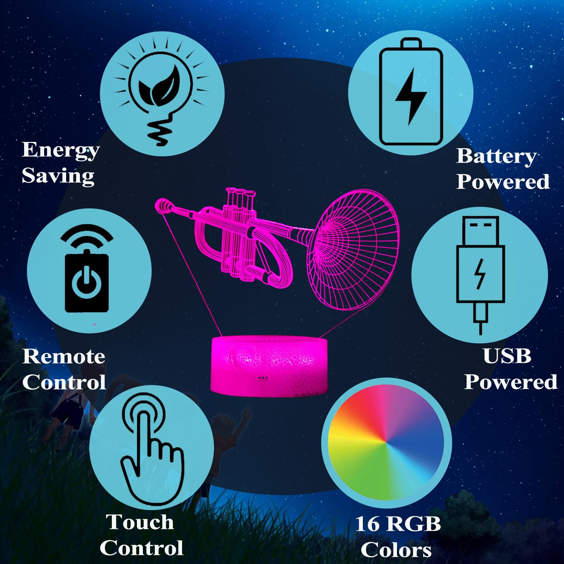 Posshe Trumpet Night Light, Trumpet Gifts, 3D Illusion Lamp With 16 Colors Changing, Remote Control And Dimmable, Kids Boys Girl