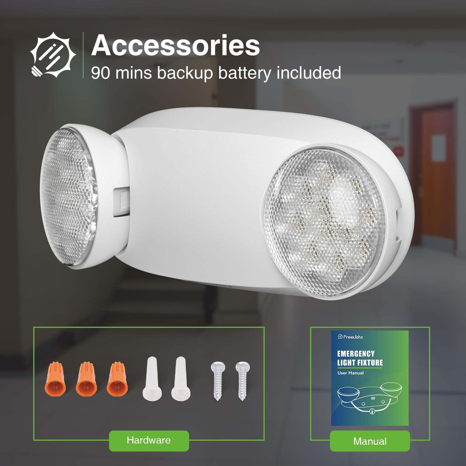 FREELICHT Emergency Lights 24 Pack, Hard Wired, Battery Backup, UL 924 Certified, Adjustable LED, White, Model NBFT