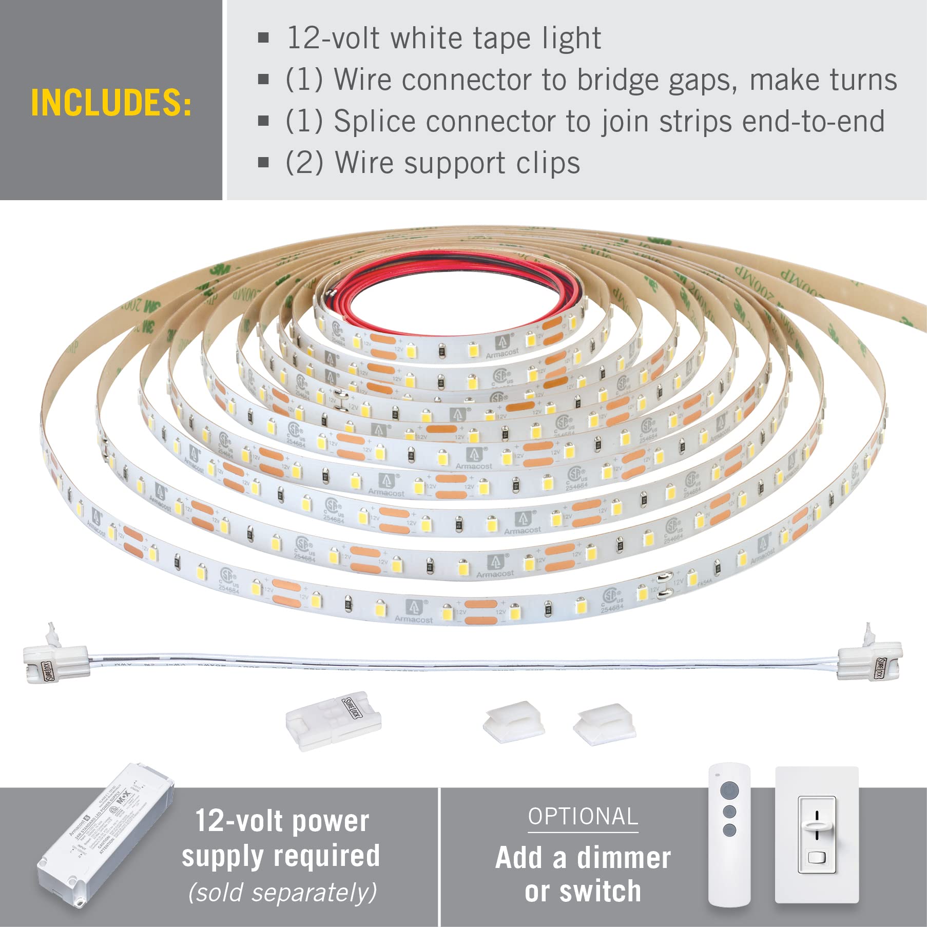 Armacost Lighting LED Strip Light 12ft Soft White 2700K, Copper, Model 132220