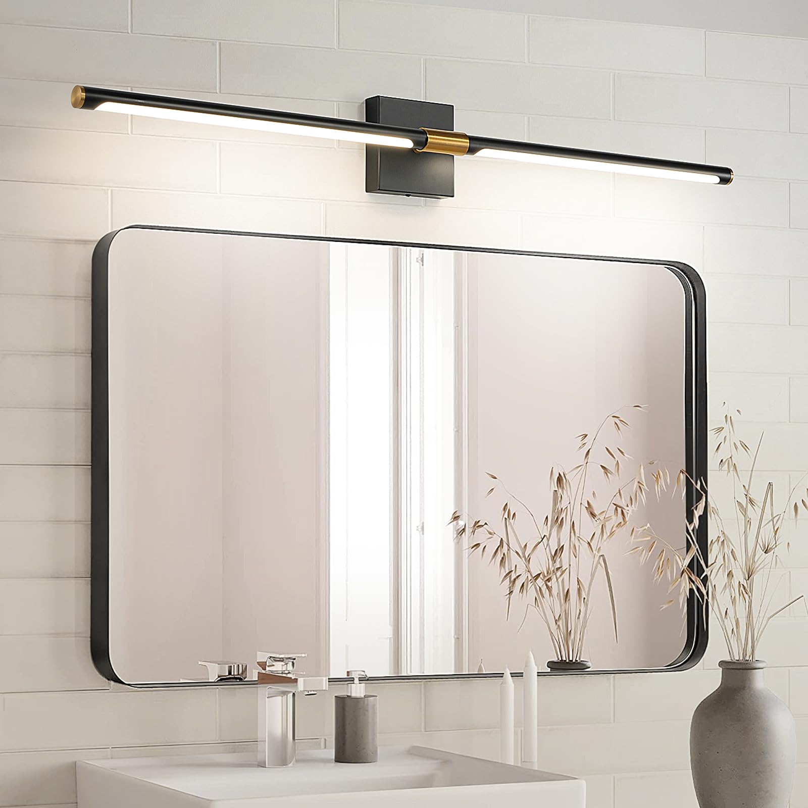 Faziyo 48 Inch Black Gold Vanity Lights Fixtures For Bathroom Over Mirror Led Vanity Lights 4000K Morden Bathroom Sconce Picture