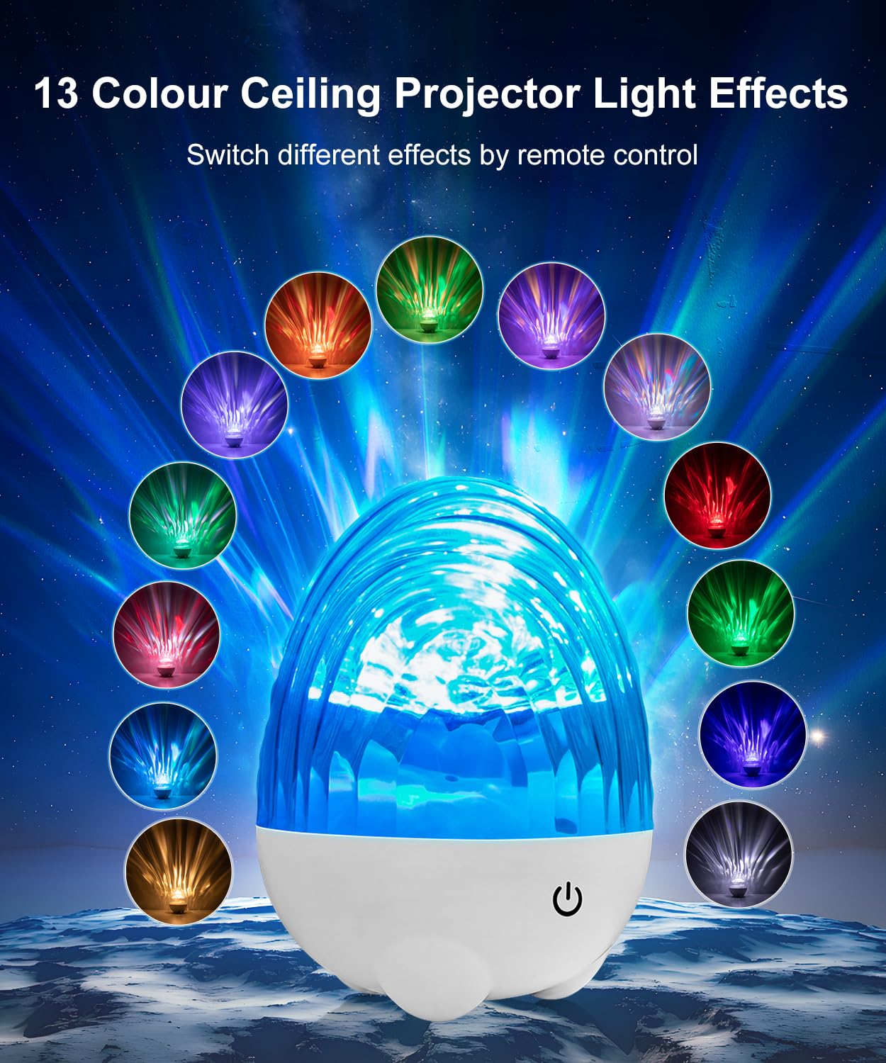 Fussion Northern Lights Projector, 13 Light Effects, Bluetooth Speaker, Remote Control, White, Model UGL25032401
