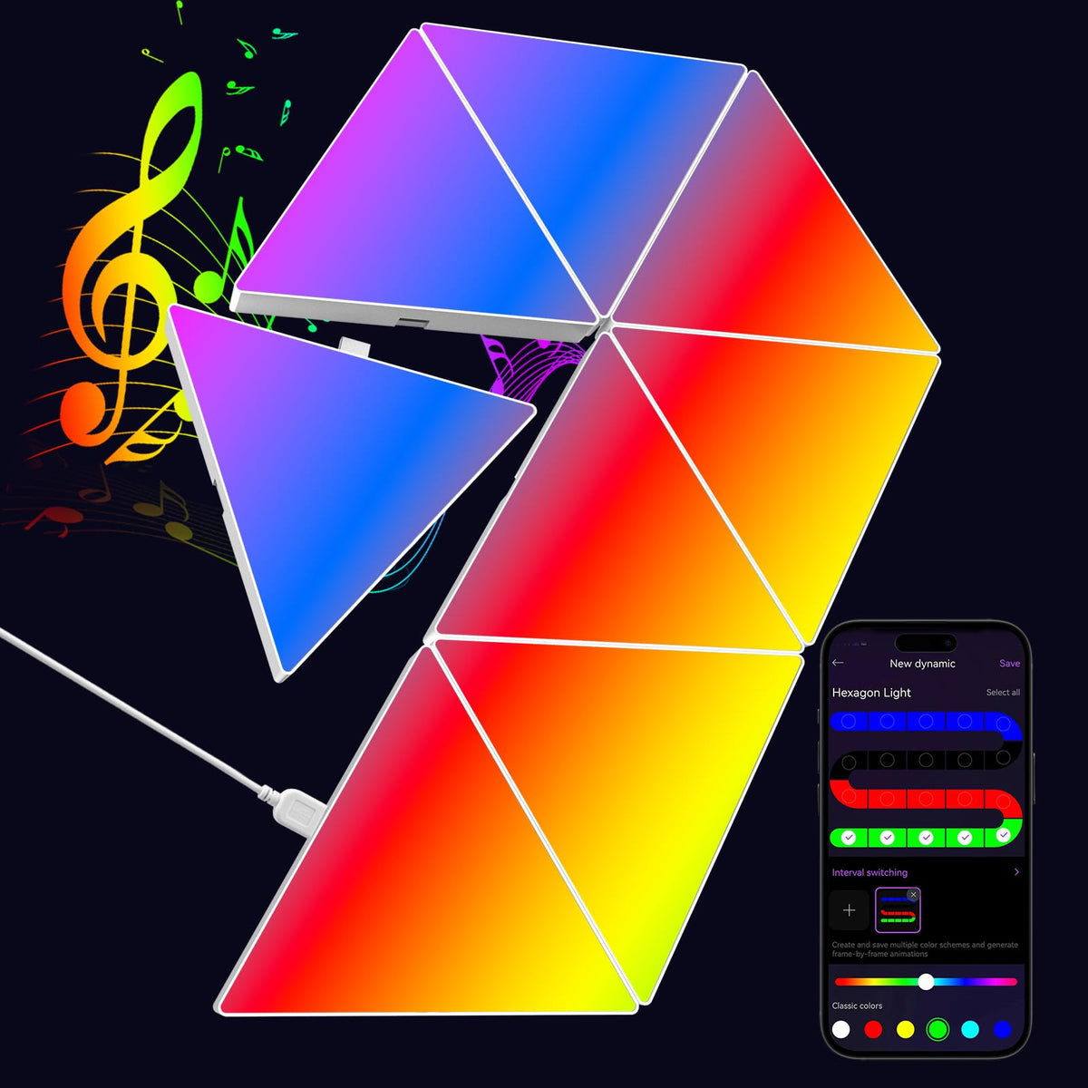 Coplsdors Led Triangle Light Panels - 8Pack Rgb Wall Light Remote & App Control Multicolor Effects Music Sync Diy Smart Panel Mo
