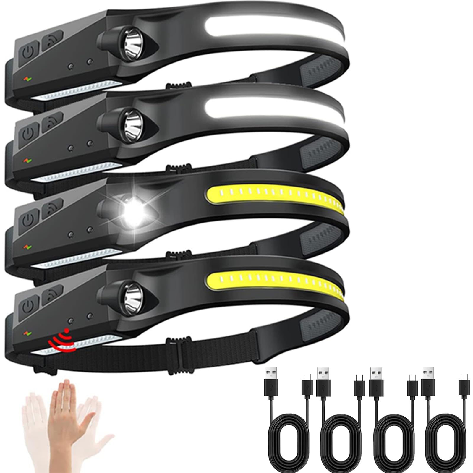 Ewenele Headlamps Rechargeable 4 Packs, 230 Wide Beam Powerful Head Lamps Led Rechargeable Headlamps For Adults With Motion Sens