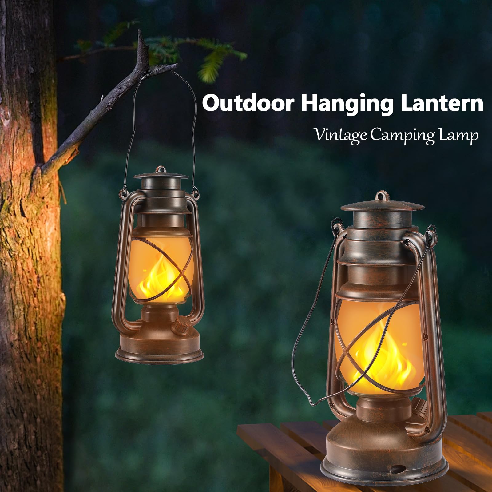 Marlrin Vintage Led Outdoor Lanterns - Waterproof, Remote Control, Dancing Flame - 2 Pack