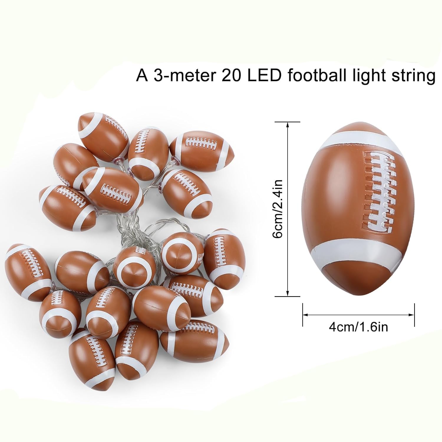YEAMAR 20 LED Football String Lights, 14Ft Battery Powered Decor for Boys' Room, Plastic, Sport Theme Birthday Party Gift