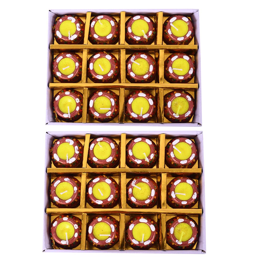 Pack of 24 Diwali Diya - Matki Wax Earther Clay Diya Colorful Handmade - Diyas Diwali Gift Items for Family Friends Corporate -D
