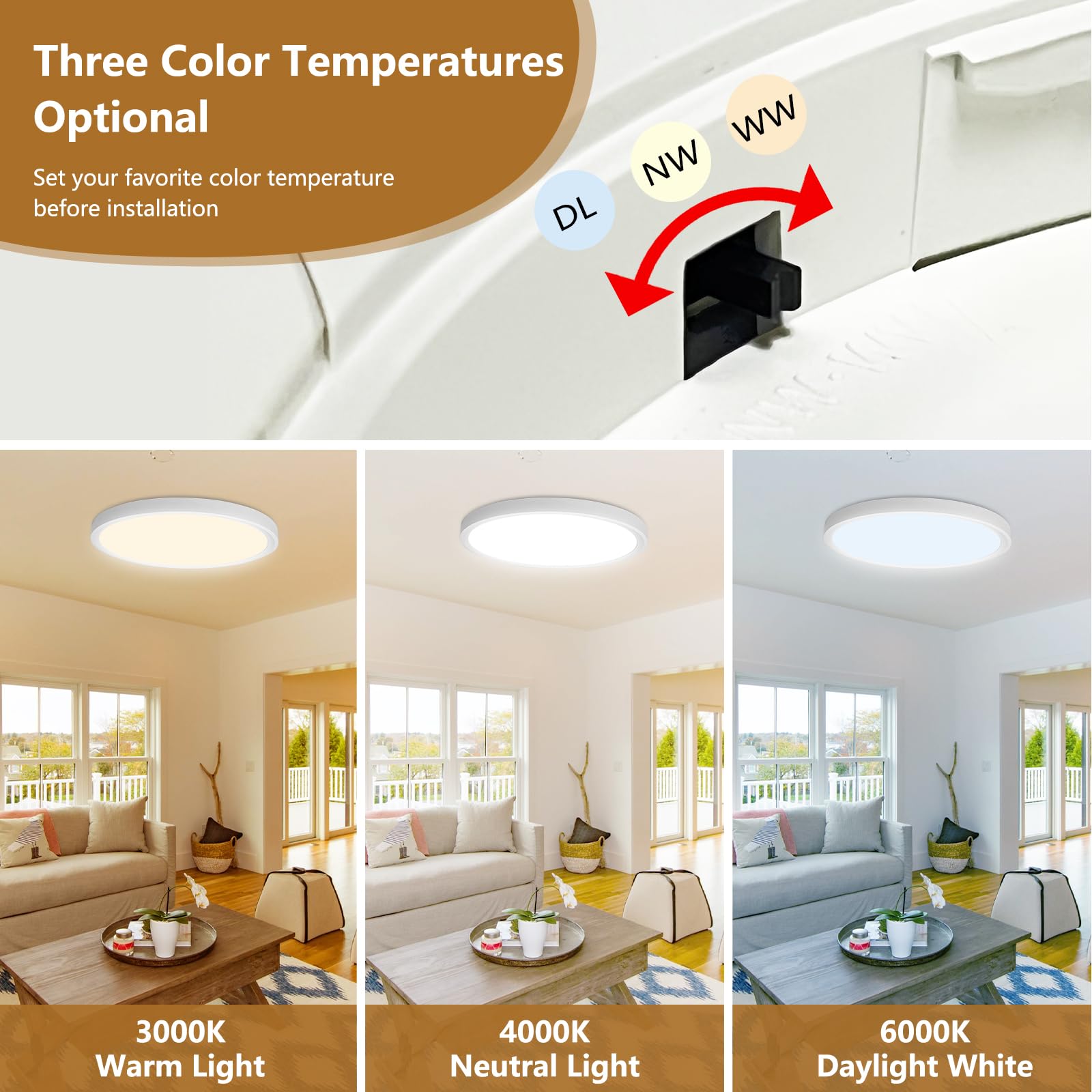 6Pk 12 Inch Led Flush Mount Ceiling Light, 24W, 2520Lm, 3000K/4000K/6000K Cct Selectable, 0.9Inch Super Slim Led Ceiling Light Fixture, Low Profile Round Flat Panel Light For Bedroom,Kitchen,Hallway