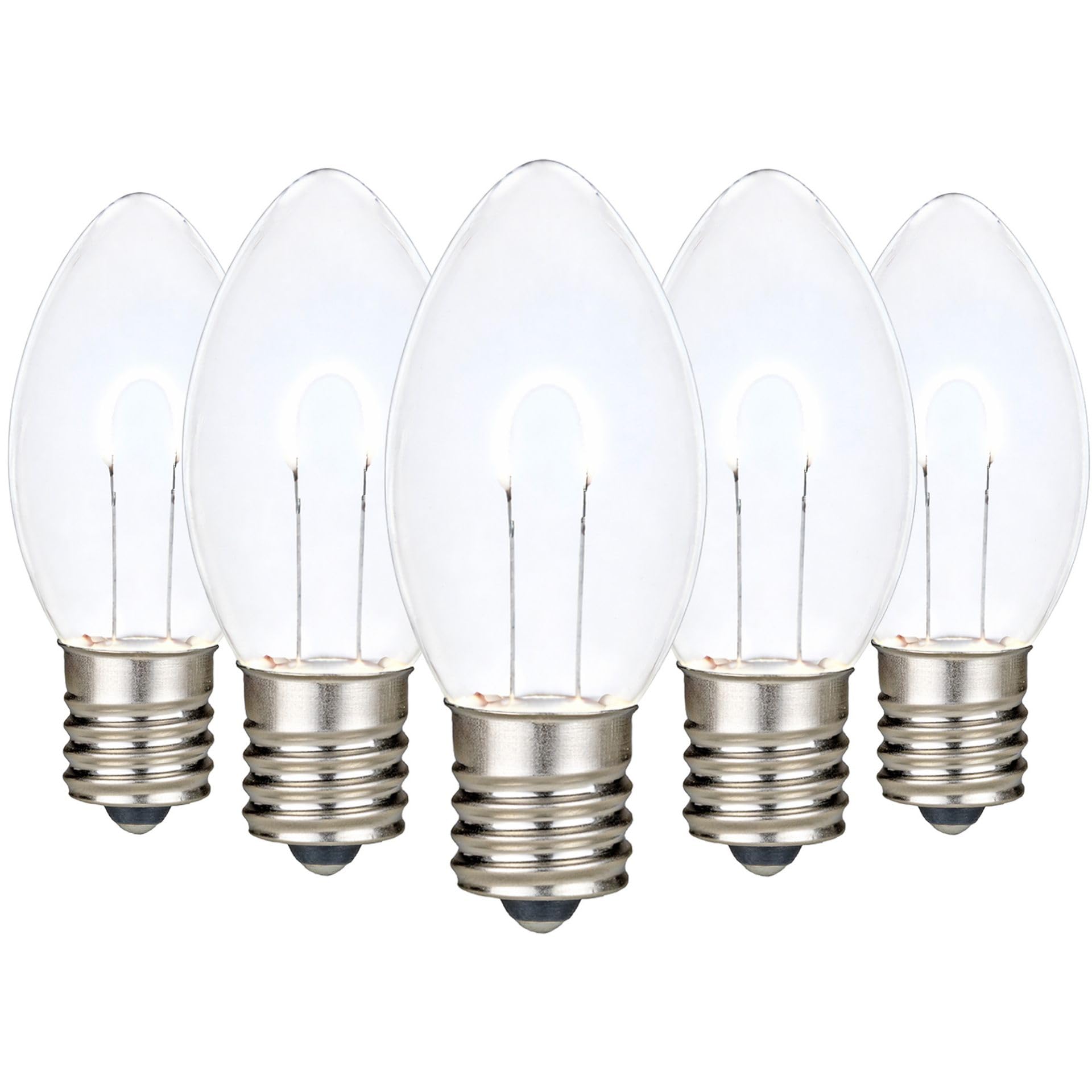 Festive Living 25 Pack Pure White C9 LED Replacement Bulbs - Dimmable U-Shaped Flex Filament, Shatterproof Plastic C9 Bulbs, E17