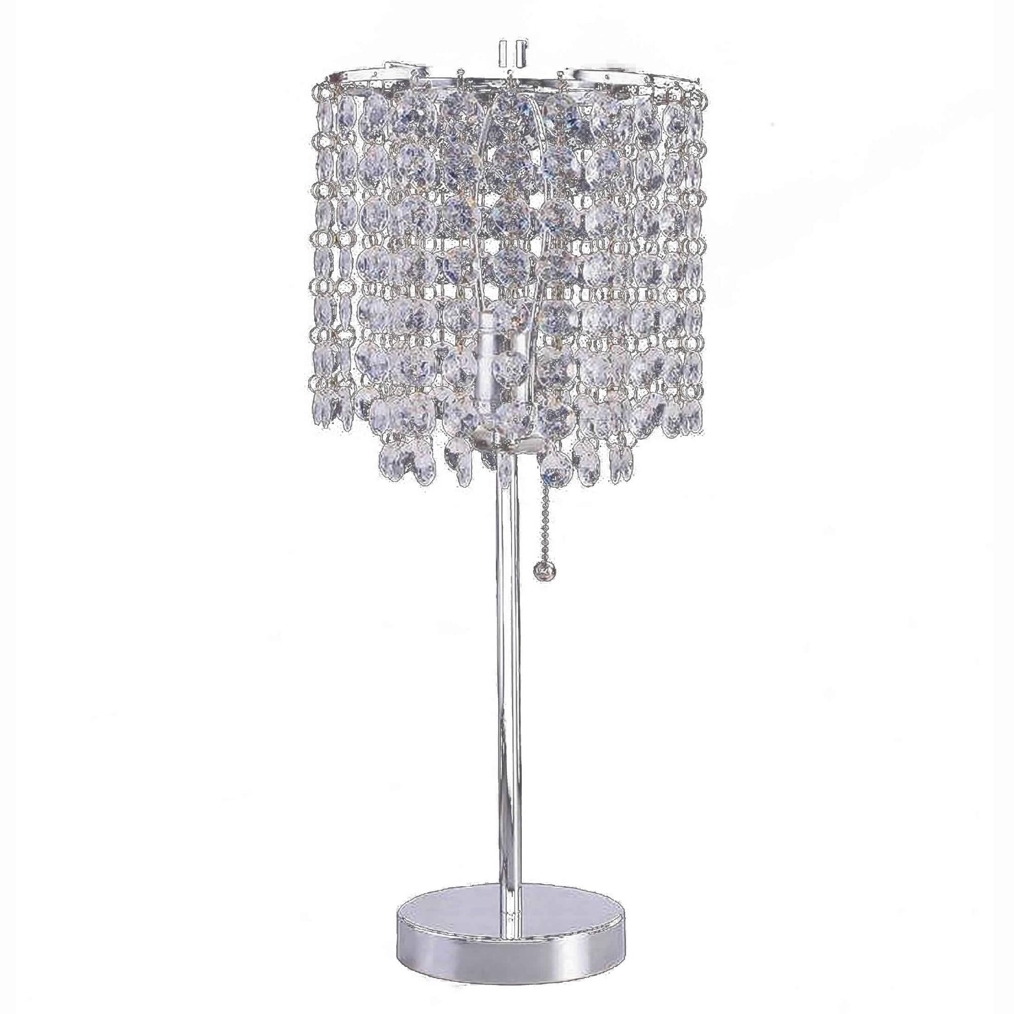 Benzara Chandelier Table Lamp, Crystal Accented, Metal and Faux Crystal, Chrome and Clear, Model BM220581