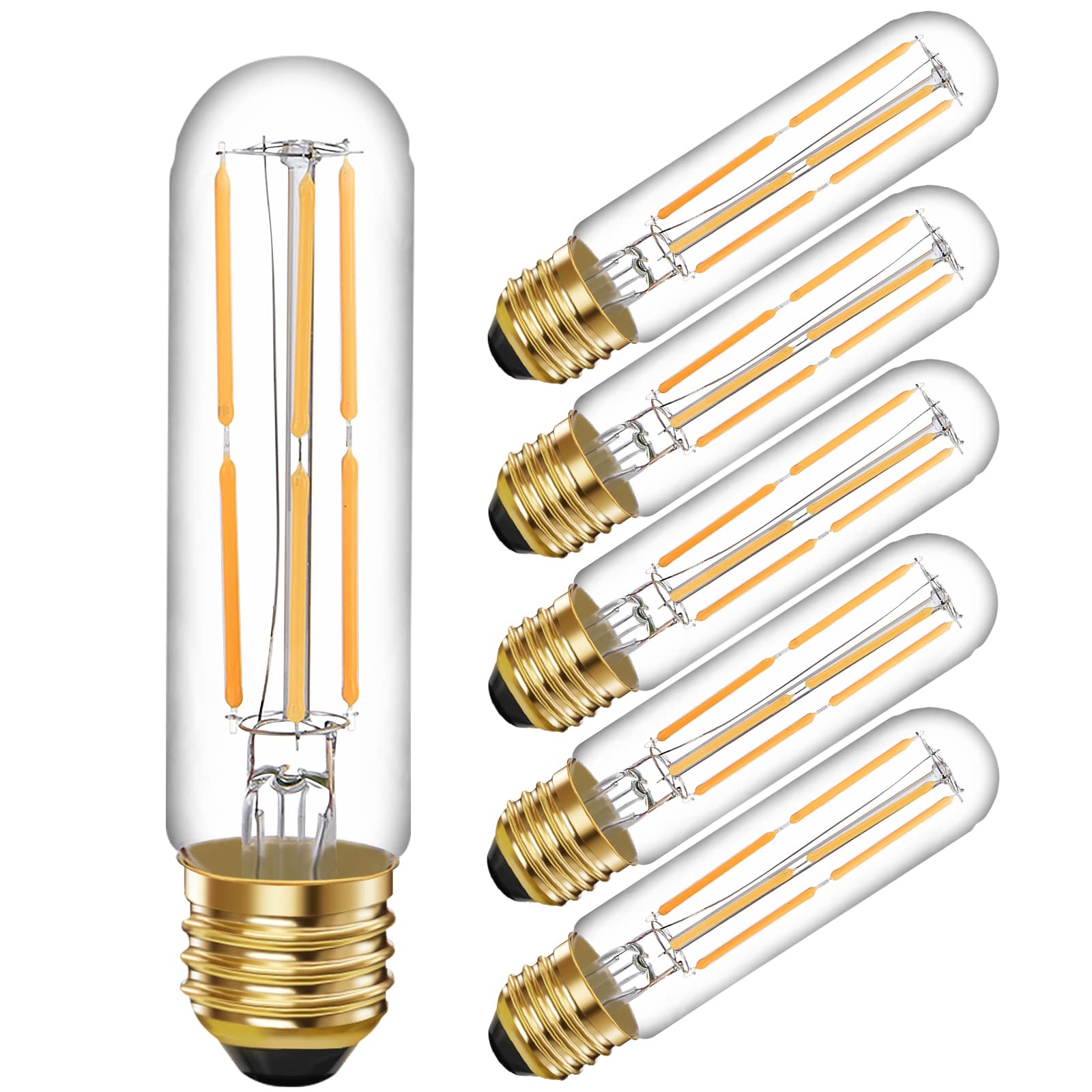 Tianshq 6 Pcs E26 T10 Led Tubular Light Bulbs, Daylight White Edison Bulb 4000K 6W Dimmable T10 Led Bulb For Pendant Lights, Lam