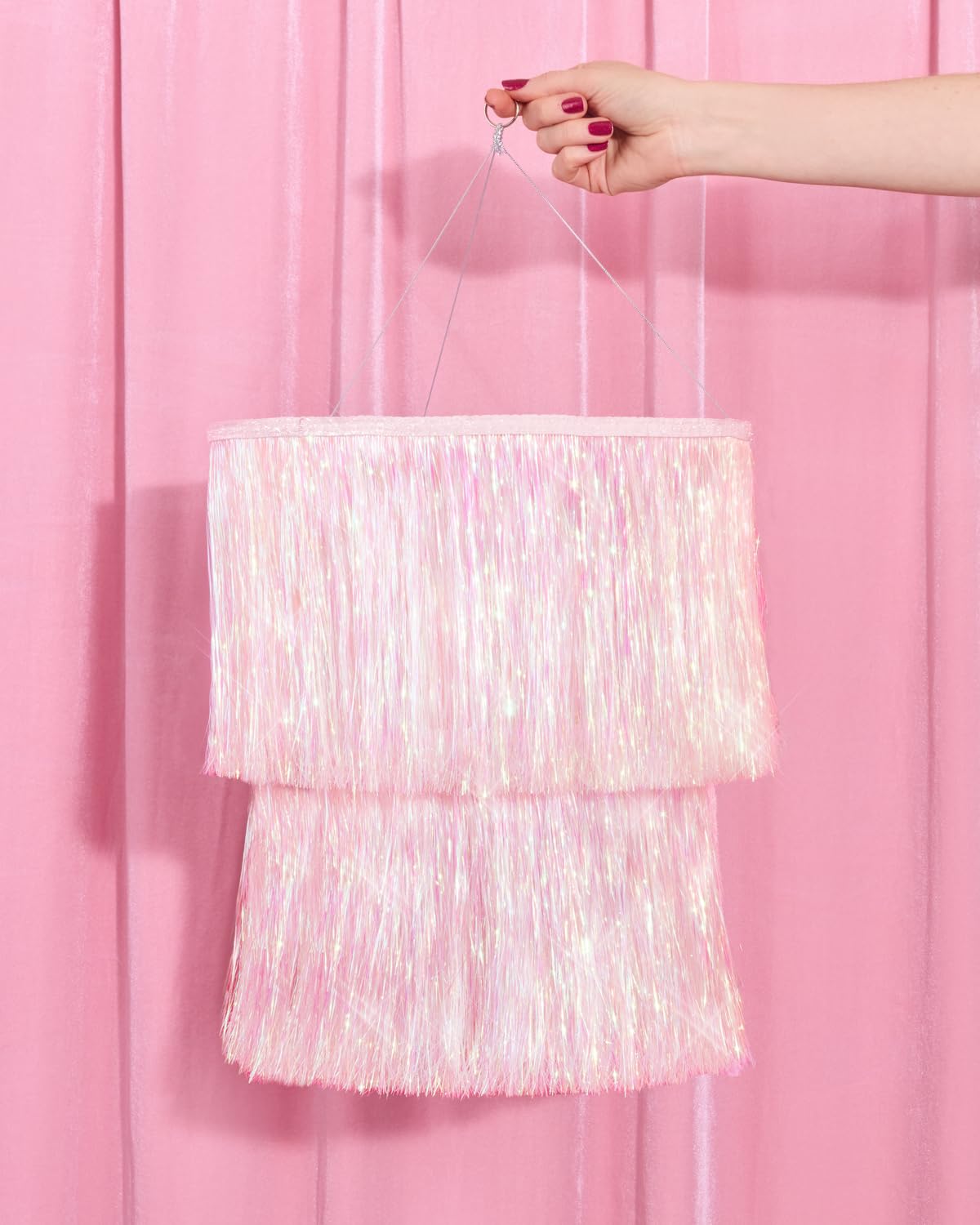 Xo, Fetti White Iridescent Fringe Tinsel Chandelier, 16'' | Bachelorette Party Decorations, Birthday Photo Booth Supplies, Y2K B