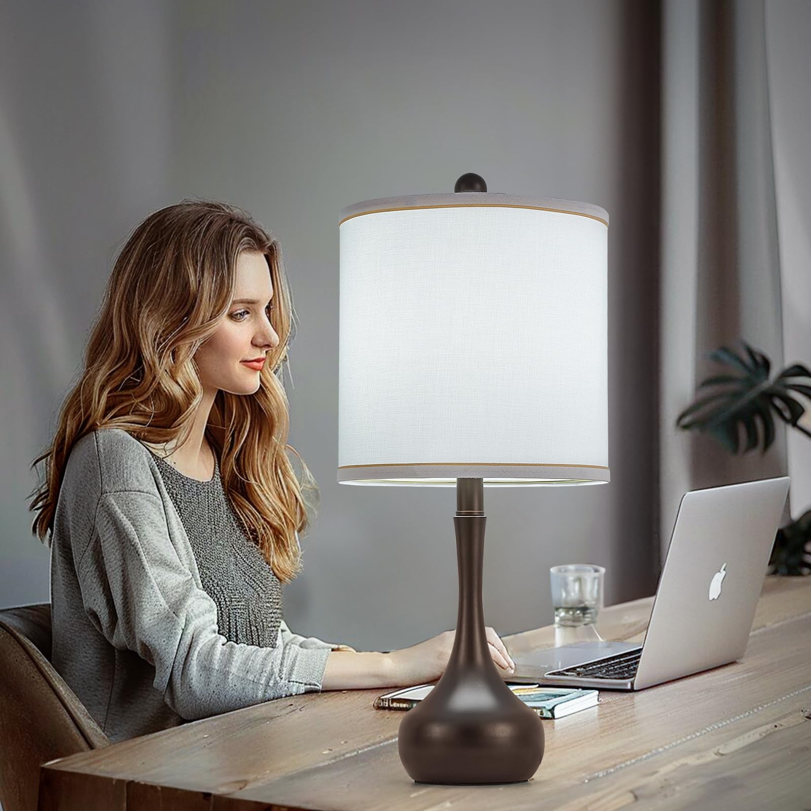 Helijia 23'' Brown Metal Modern Table Lamp Set Of 2,Farmhouse Bedside Lamps For Living Room, 3 Color Temperature Rustic Table La