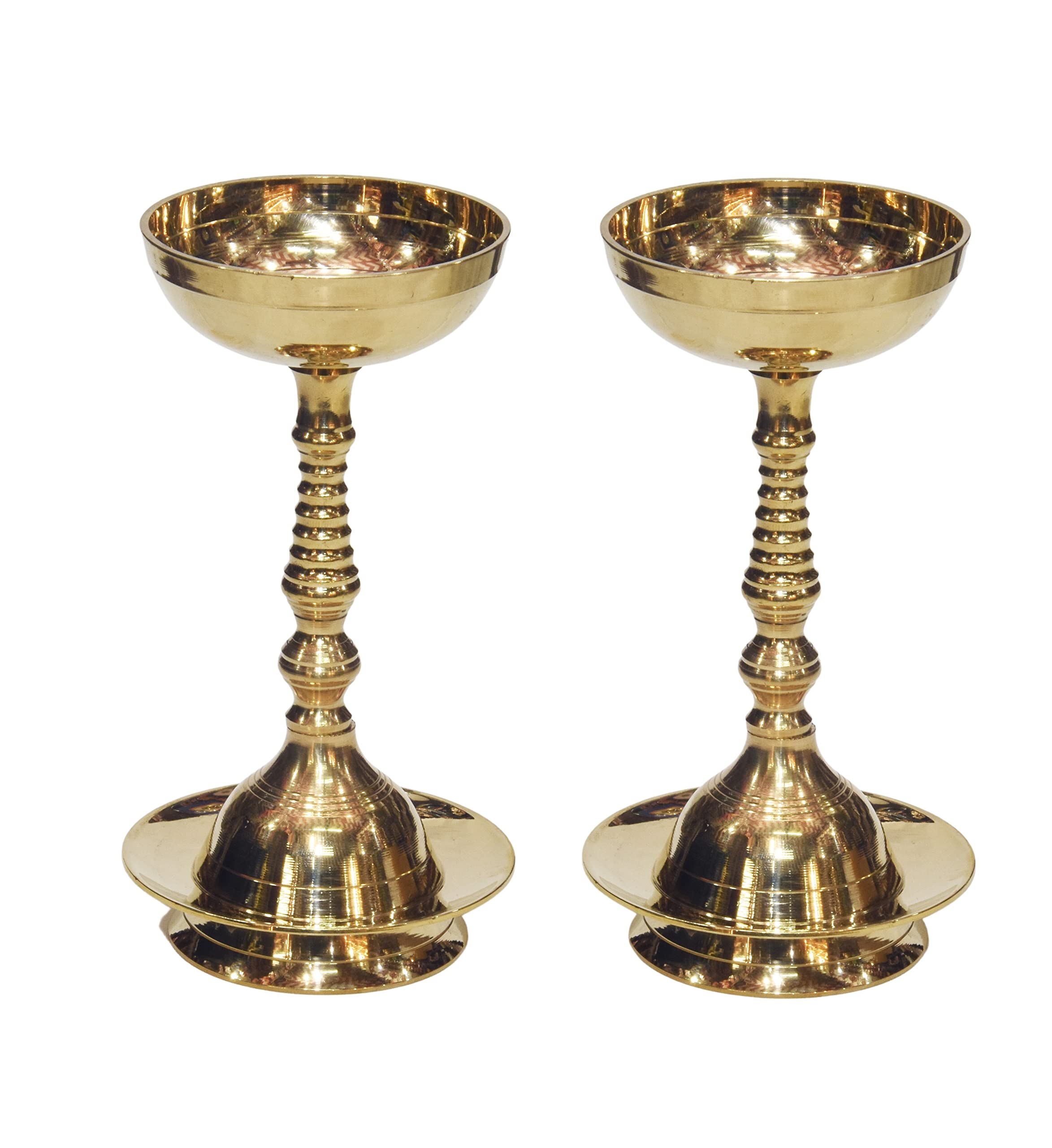 Bhimonee Decor Pure Brass Plain Nanda Bowl Long Table Diya, 5.5 inches big , brass, Pack of 2 pcs (with Lavanga - 2pc )