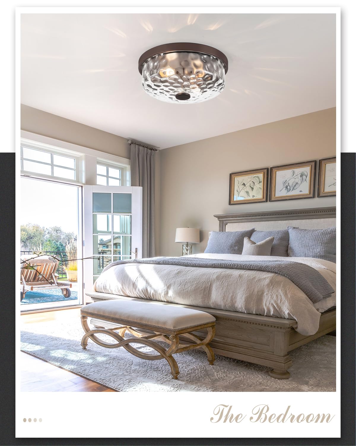 BinoBro 12 Inch Flush Mount Ceiling Light, 2 Light Industrial Fixture, Oil Rubbed Bronze, Model CL23998, Metal & Glass