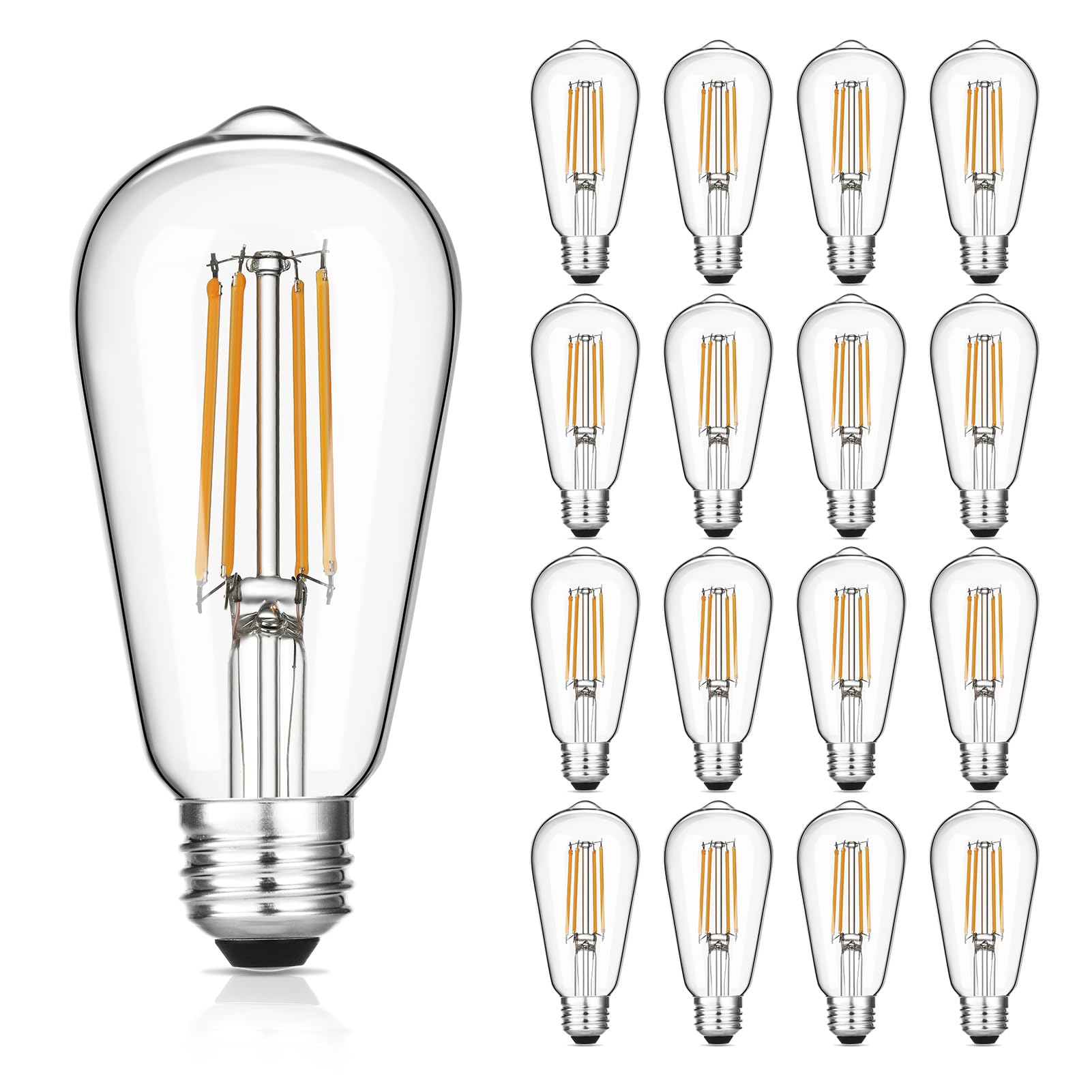 Gozelux Vintage LED Edison Bulbs, Dimmable 6W, Warm White 2700K, ST58, Pack of 16, Clear Glass
