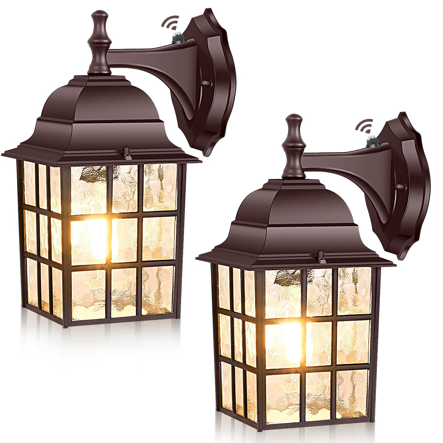 2-Pack Dusk to Dawn Outdoor Wall Light, Waterproof Exterior Wall Lantern Lighting Fixtures with Photocell Sensor, Brown Modern O