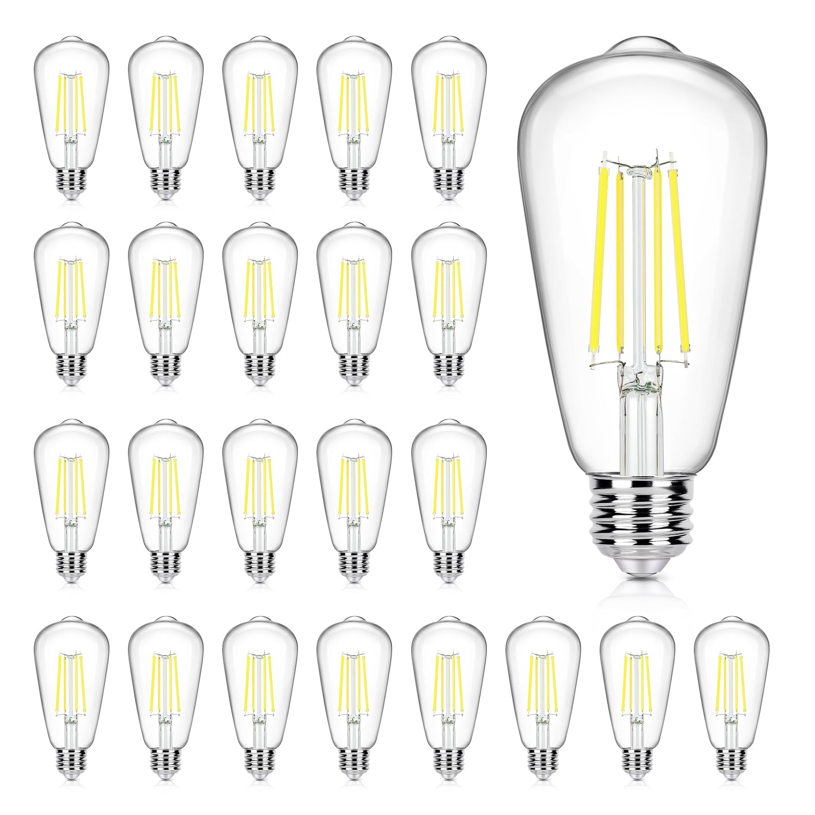 24-Pack Vintage E26 LED Edison Bulbs 100W Equivalent 1400LM High Brightness 8W ST58 LED Filament Light Bulbs 5000K Daylight White Medium Base CRI90+ Antique Clear Glass for Home Kitchen, Non-dimmable
