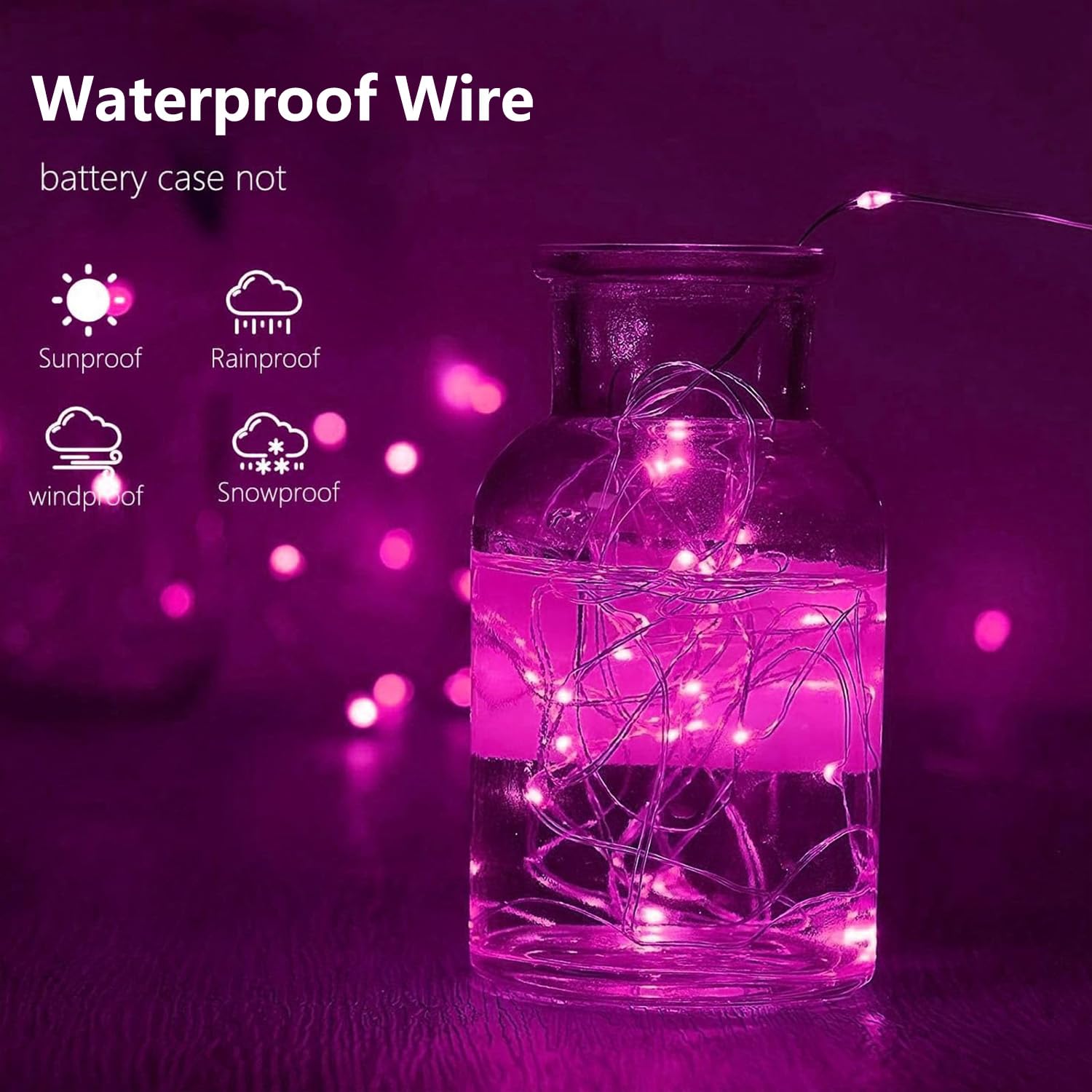 EXF 50 LED Pink Fairy Lights, 4-Pack, Battery Operated, Waterproof, 16FT, Model YHY-BO50LED, for Indoor/Outdoor Decor
