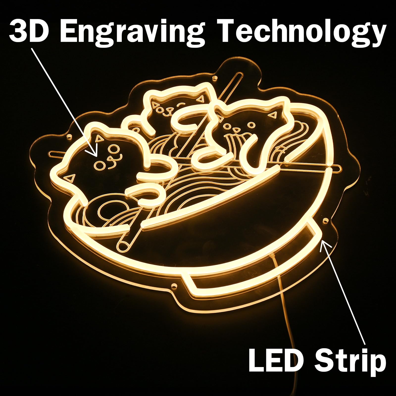 Ramen Cat Neon Sign  Warm White Cat Noodles Led Sign For Baby Girls Room  Dimmable Noodle Cat Light Up Neon Signs For Wall Decor Resturant Home Bar Kitchen Dinning Bedroom Art Decor Christmas Gifts