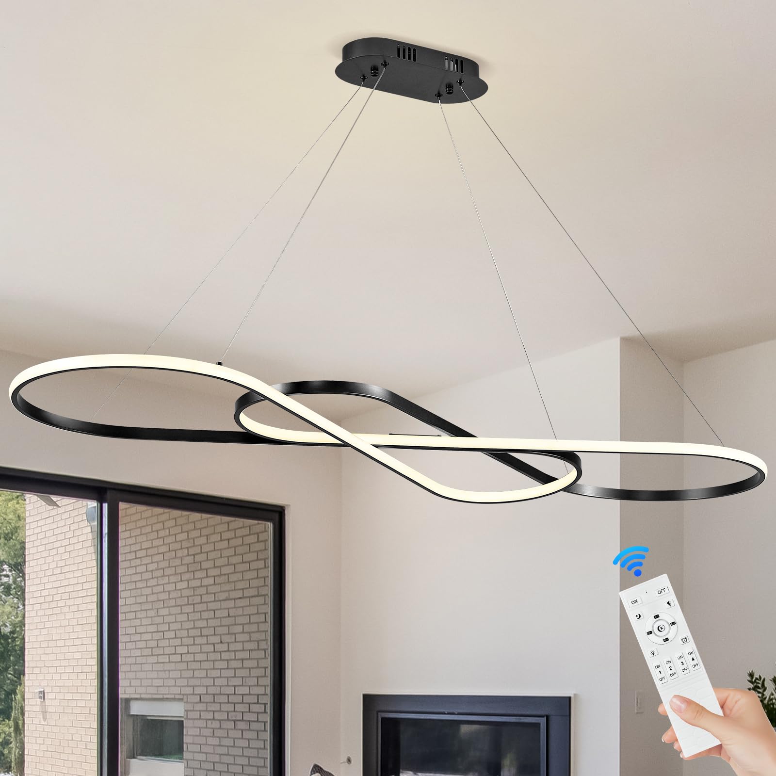 Sparklelf Modern LED Chandelier Black Dimmable LED Pendant Light for Dining Room Light Fixture Over Table Modern Kitchen Island 
