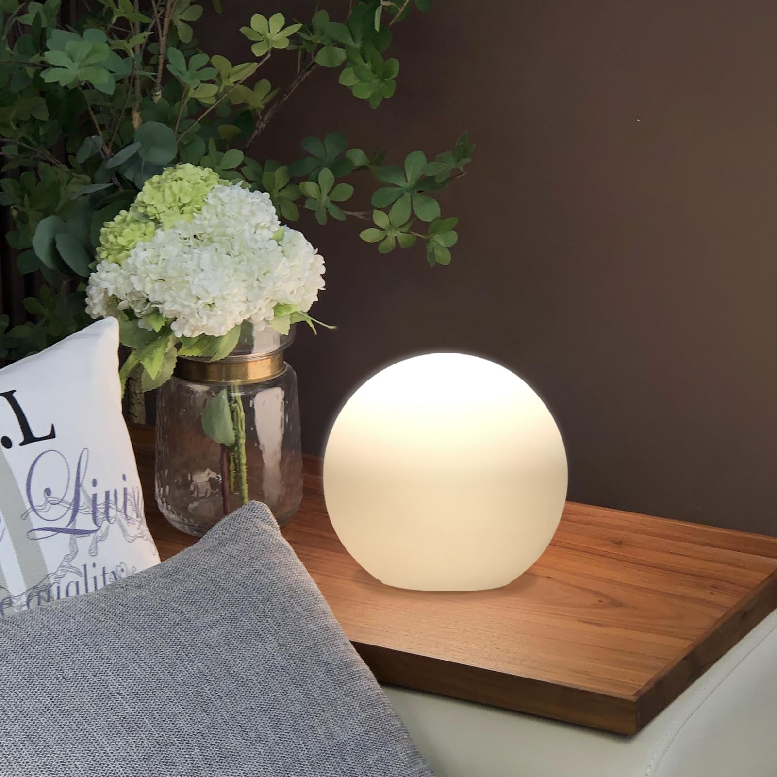 Rokinii Casa 10 Inch Ball Table Lamp With Glass Shade, Ball Light Bookshelf Lamp For Bedroom, Dorm, Office And Bedroom Bookshelf Reading Decoration, Without Bulb
