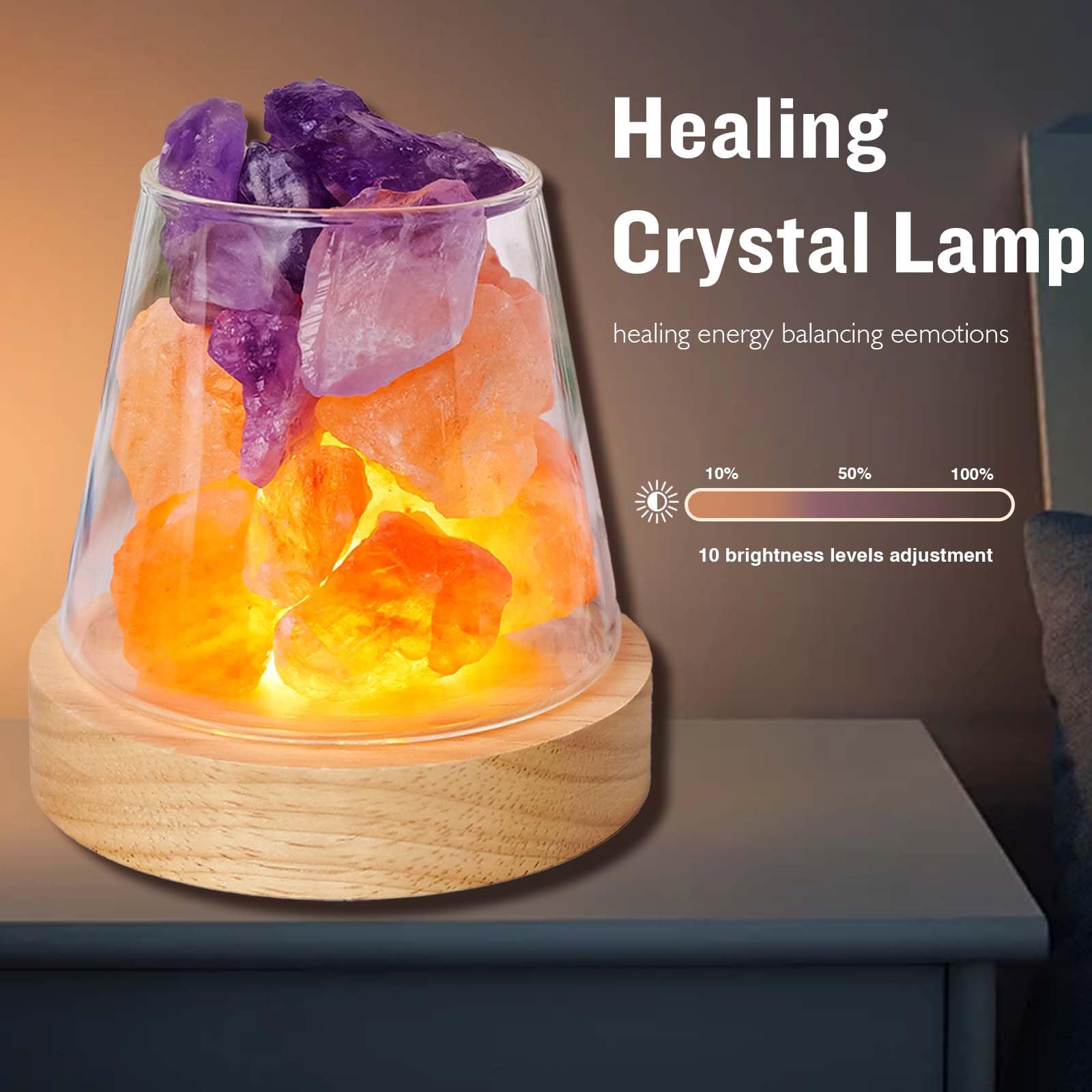Runyangshi Healing Crystal Night Light Natural Himalayan Salt & Amethyst Raw Stones Aroma Diffuser Usb Powered 3 Colour Adjustable Bedside Lamp For Bedroom Living Room Yoga Meditation Home Decor Gift