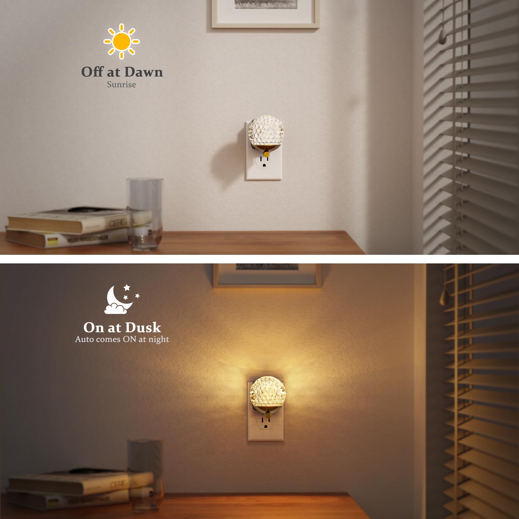 JandCase LED Night Light - 3000K Warm White & RGB Color Changing - Dusk to Dawn Sensor - 1 Pack - Sphere Design