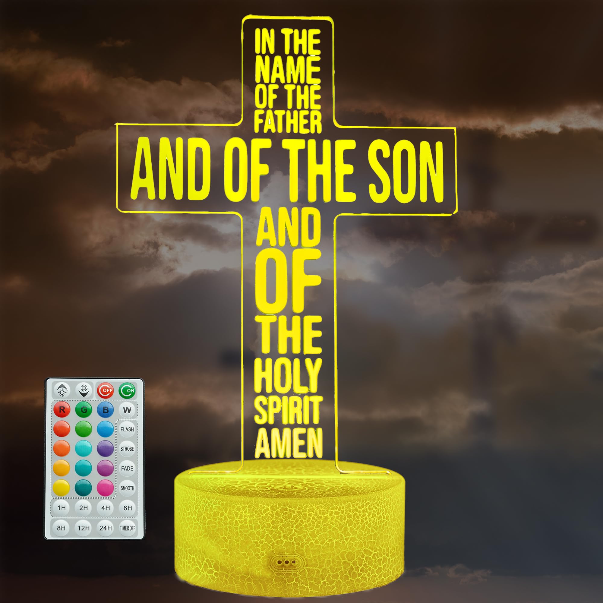 Posshe Cross 3D Night Light  Jesus Lamp  16 Colors Changing  Remote Control With Timer  Rgb Flashing Mode And Dimmable  Jesus Gift For Christmas Birthday Decor