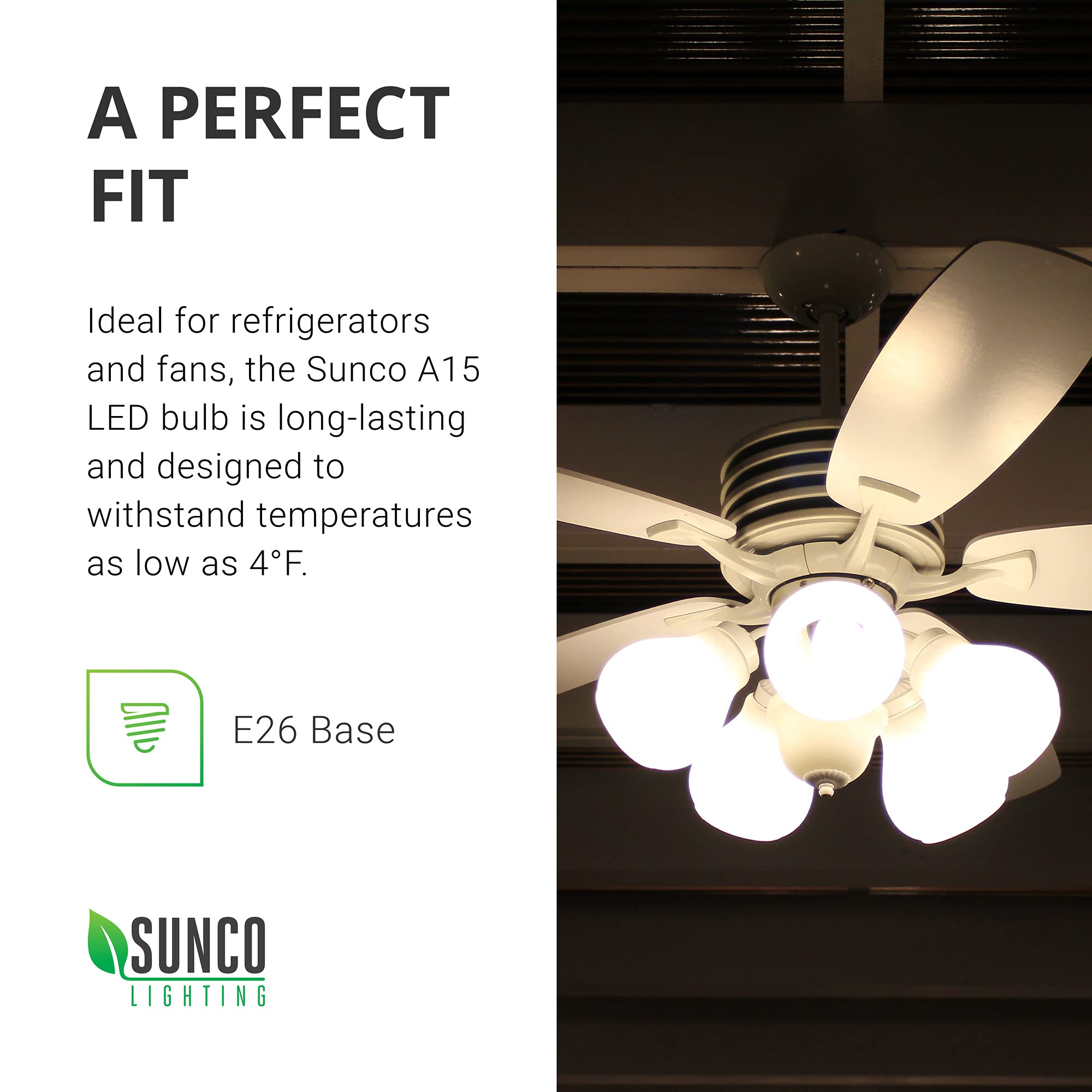 Sunco 10 Pack A15 Led Ceiling Fan Light Bulbs E26 Medium Base Cri92 4000K Cool White 8W Equivalent 60W, 800 Lumens, Dimmable Wat