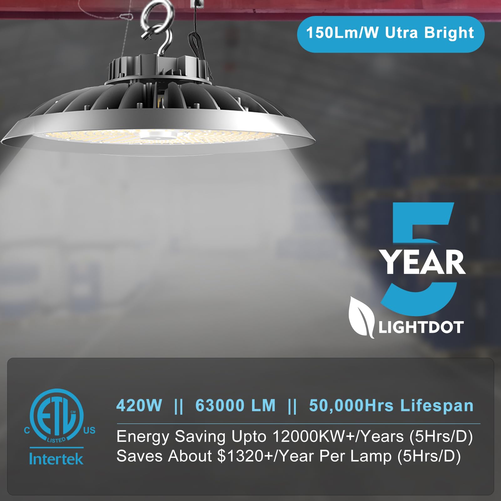 Lightdot 420W Led High Bay Light Ac100-277V High Bay Led Light 5000K Daylight Ufo Lights 60000Lm (1500W Mh/Hps) Replacement Ware